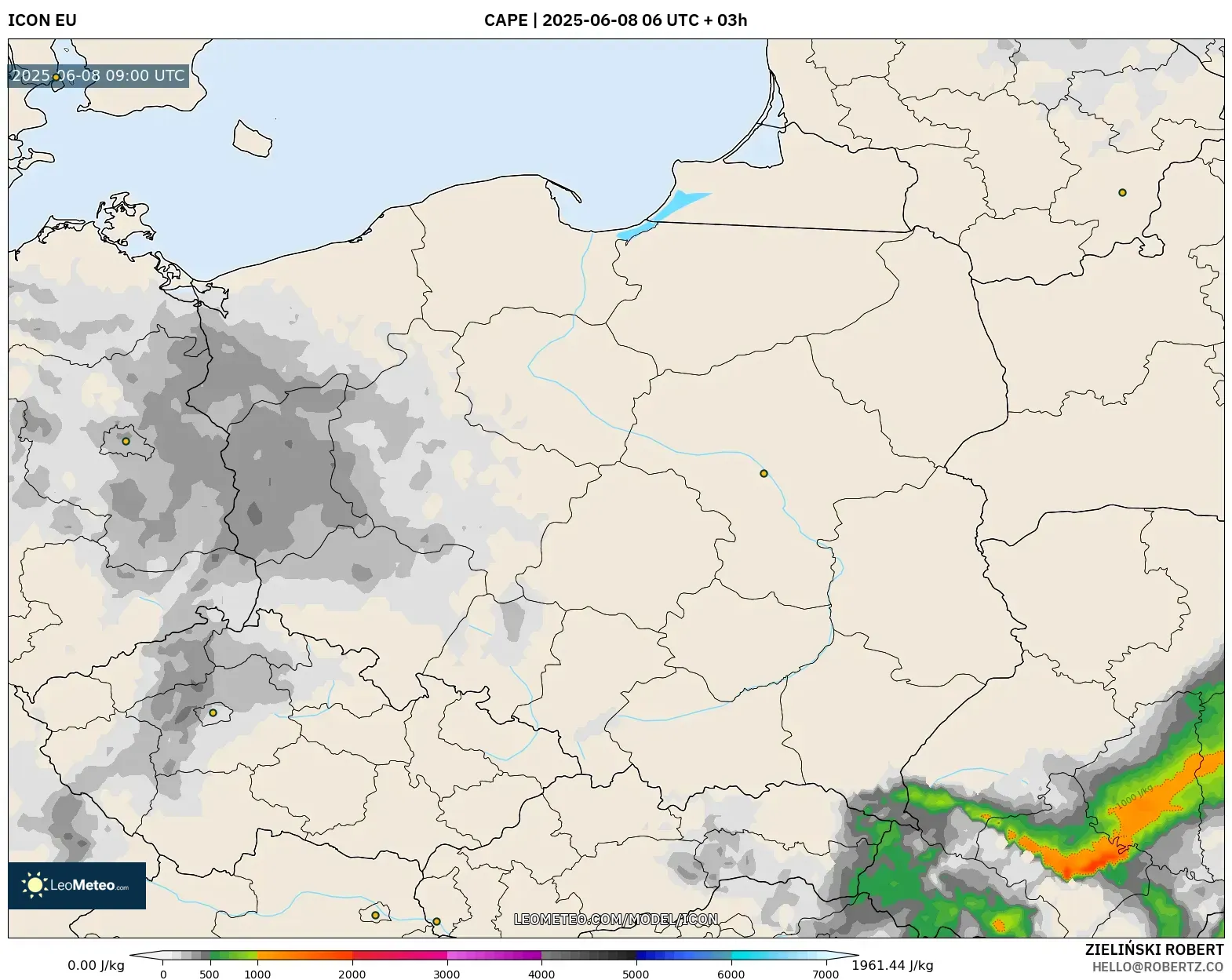 ICON model - Poland, CAPE ICON model - Poland, CAPE