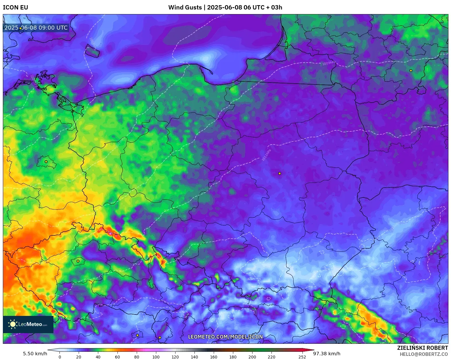 ICON model - Poland, Wind Gusts ICON model - Poland, Wind Gusts