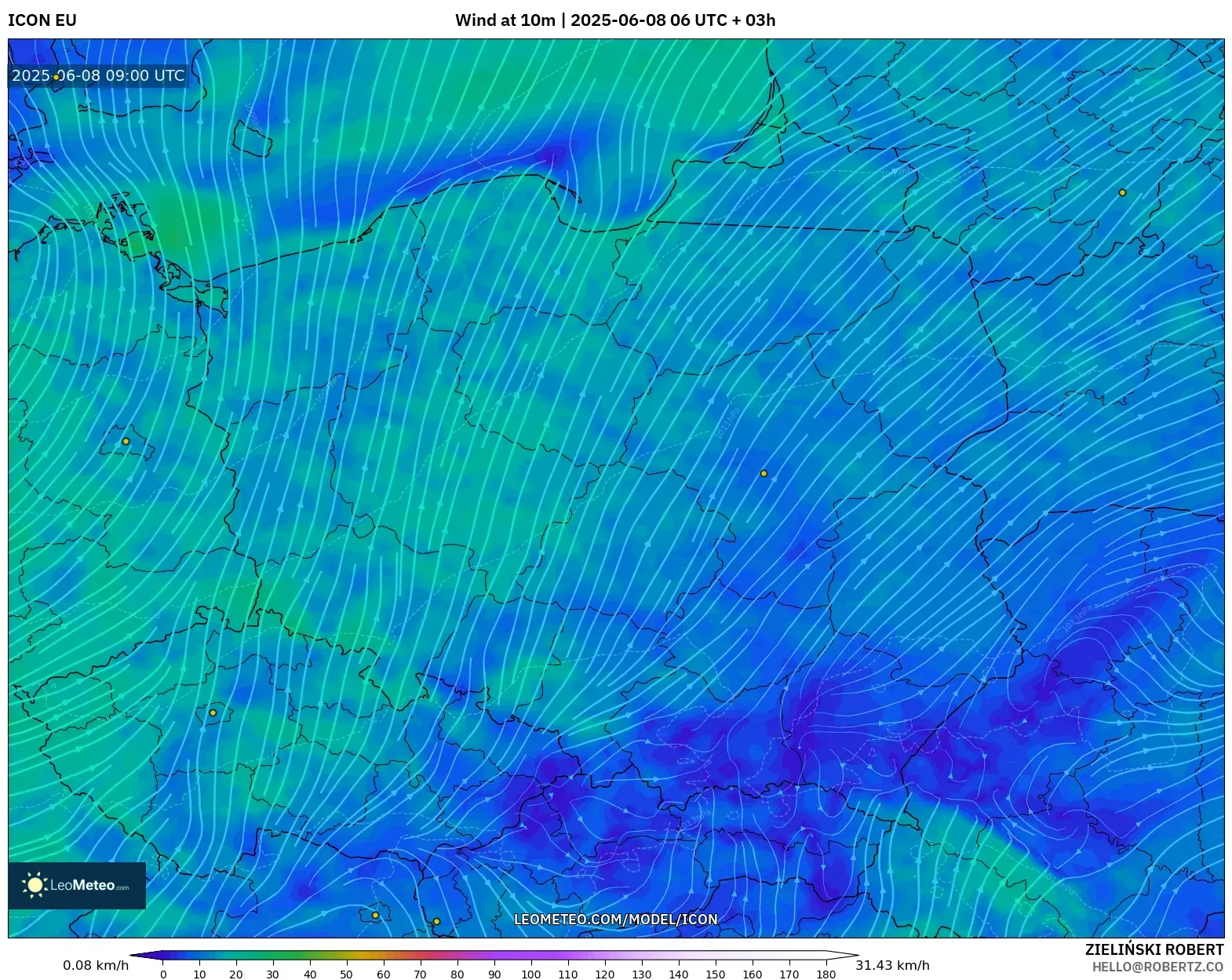 ICON model - Poland, Wind at 10m ICON model - Poland, Wind at 10m