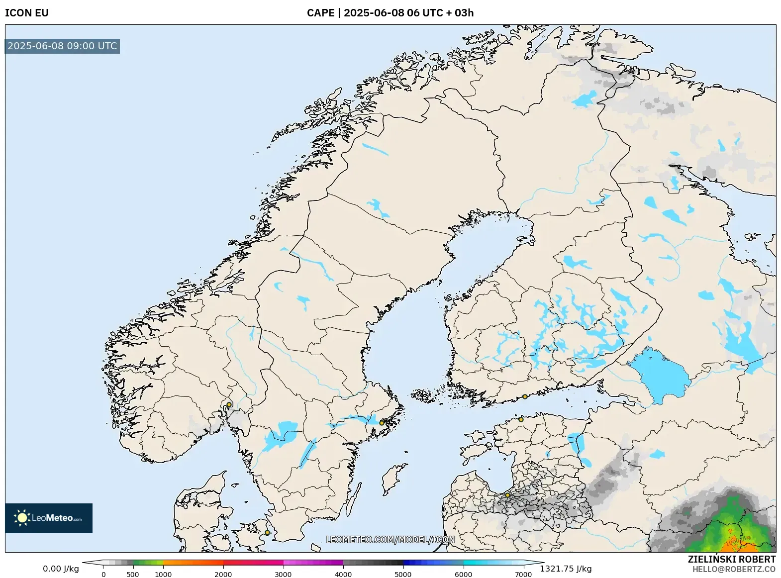 ICON model - Scandinavia, CAPE