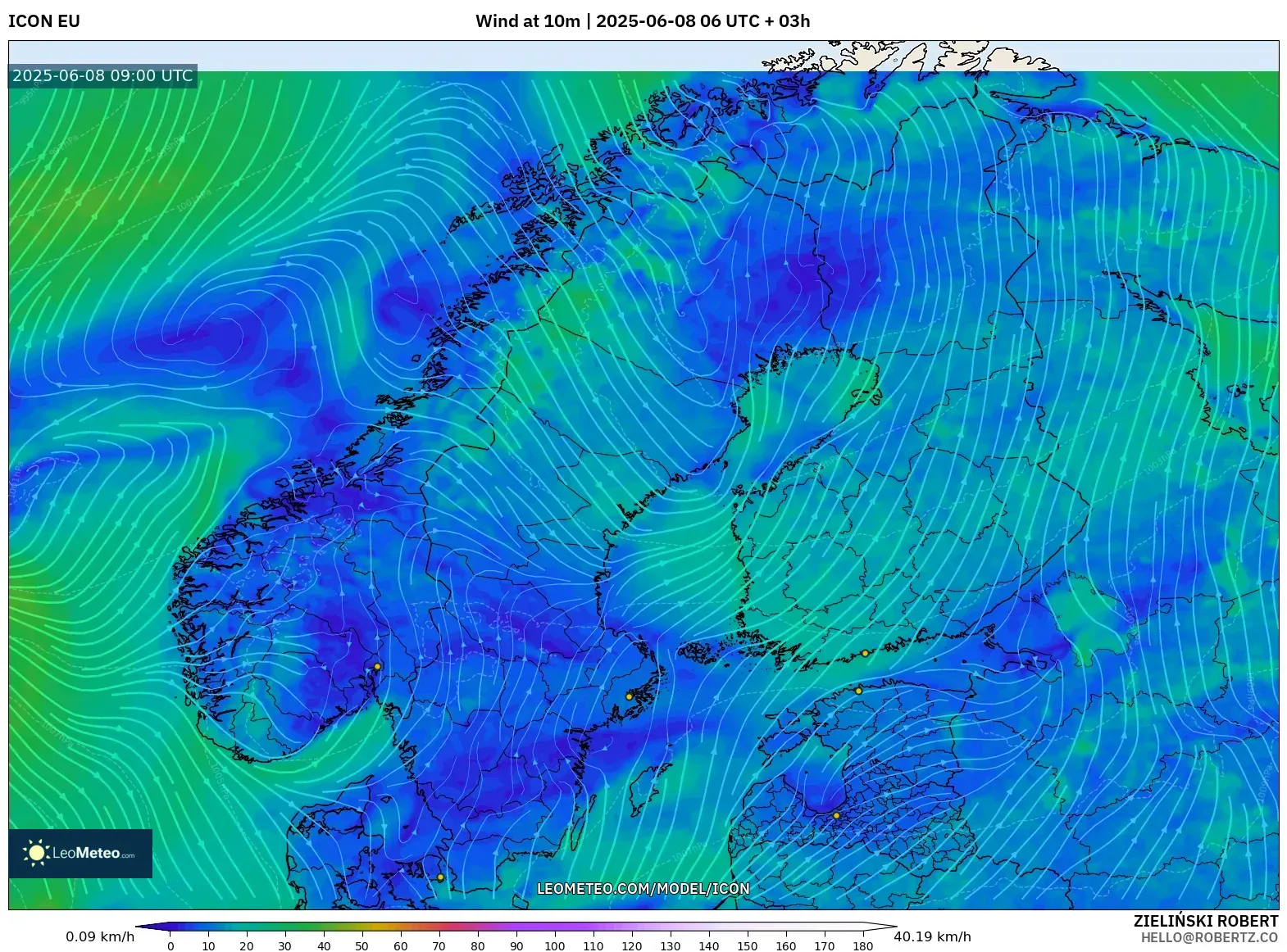 ICON model - Scandinavia, Wind at 10m