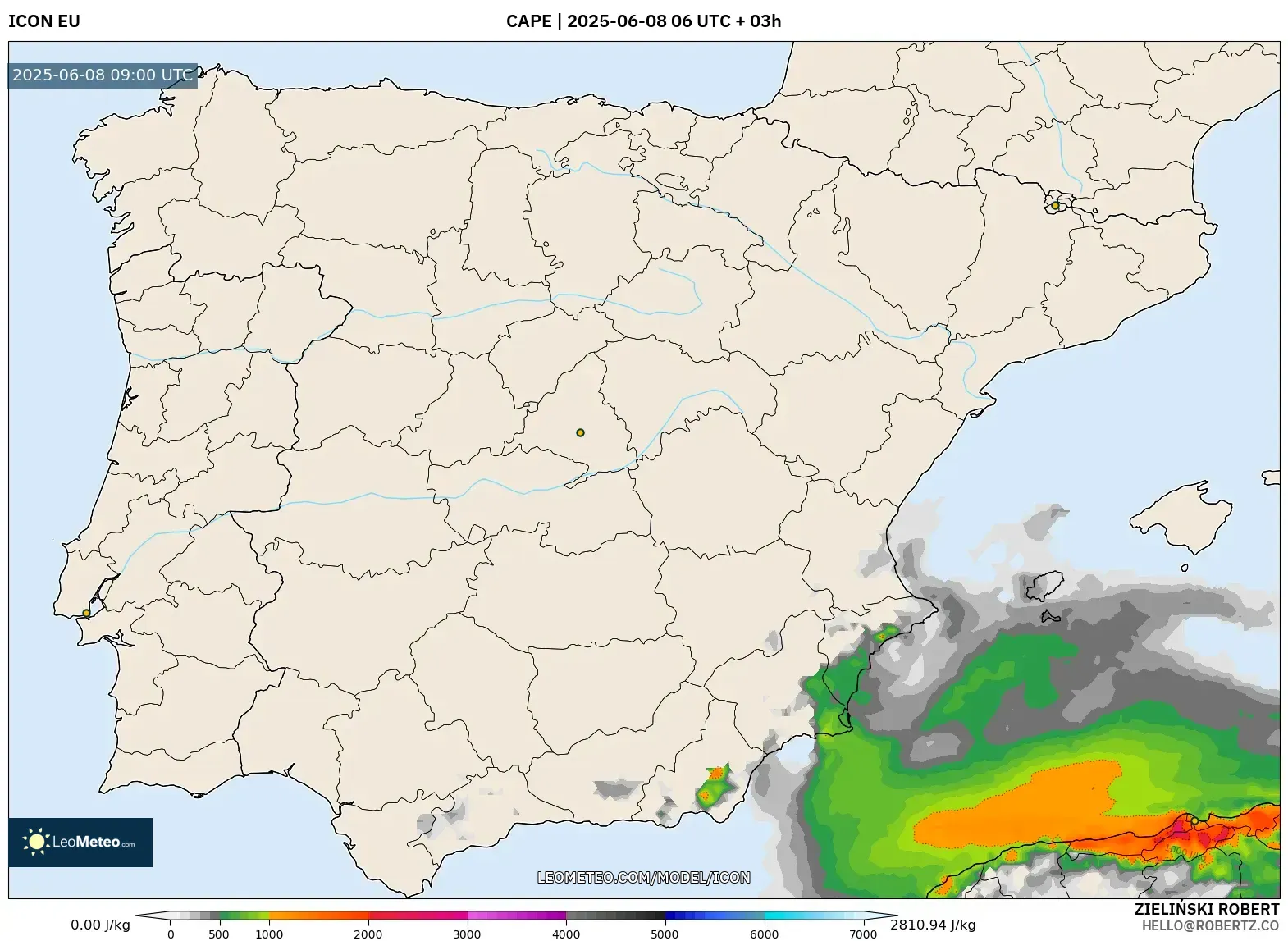 ICON model - Spain, CAPE ICON model - Spain, CAPE