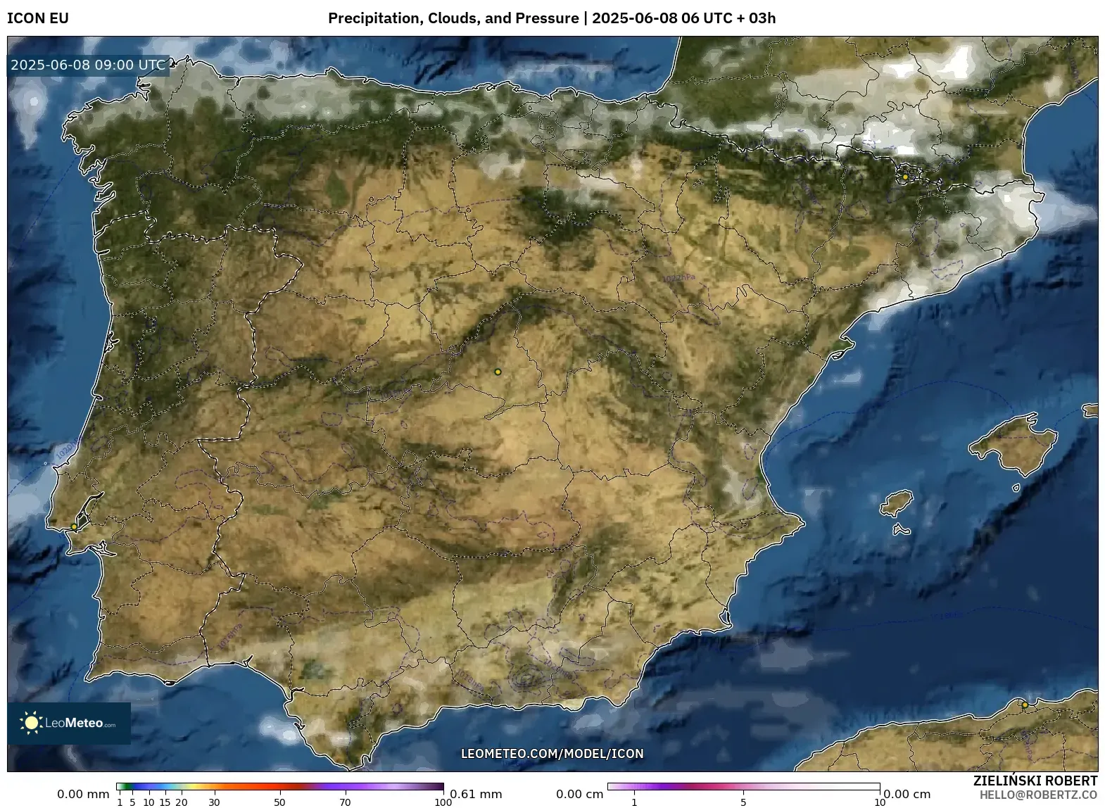 ICON model - Spain, Precipitation, Clouds, and Pressure ICON model - Spain, Precipitation, Clouds, and Pressure