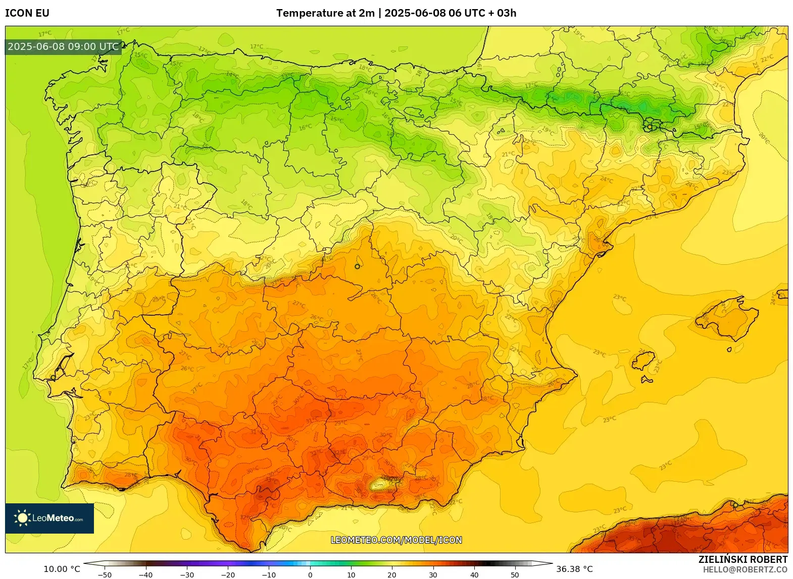 ICON model - Spain, Temperature at 2m ICON model - Spain, Temperature at 2m
