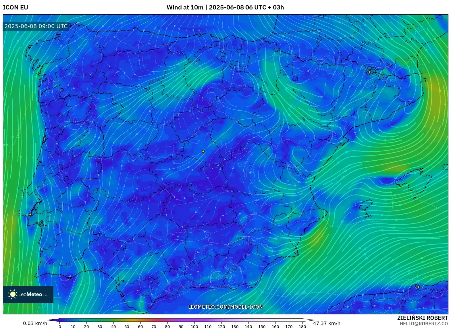 ICON model - Spain, Wind at 10m ICON model - Spain, Wind at 10m