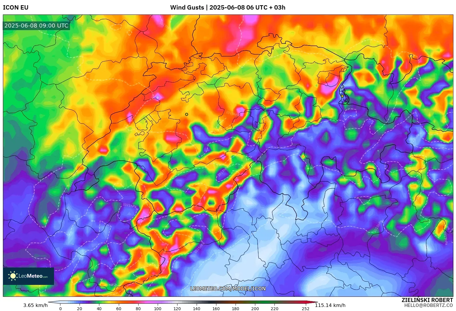 ICON model - Switzerland, Wind Gusts ICON model - Switzerland, Wind Gusts