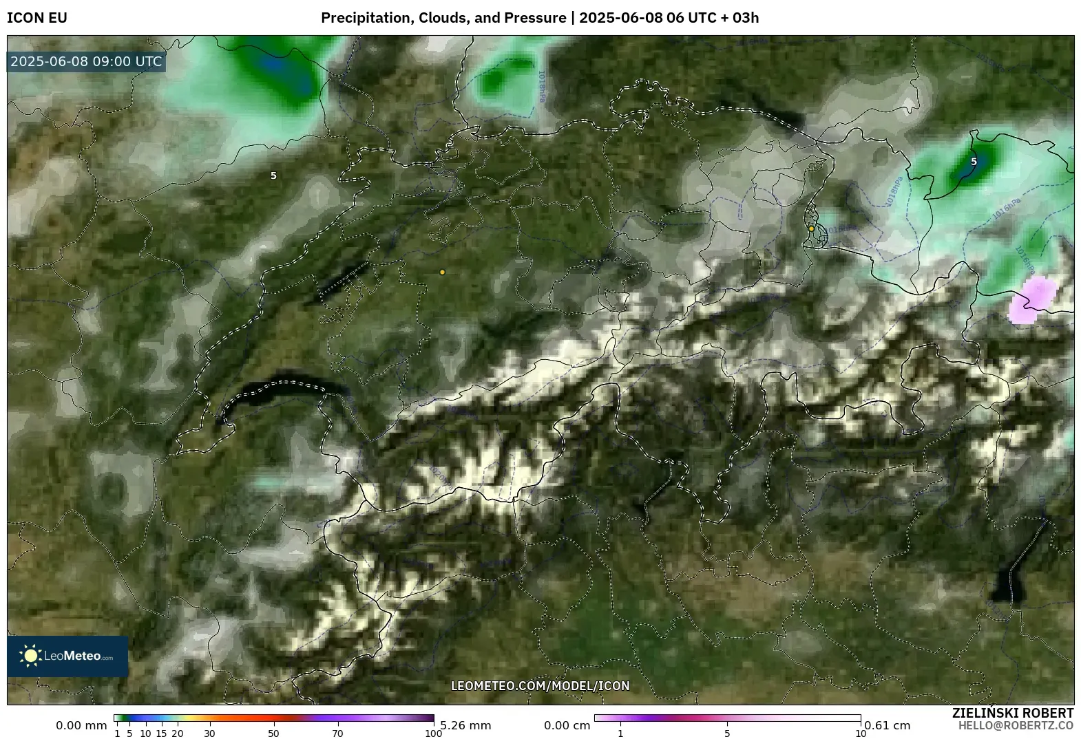 ICON model - Switzerland, Precipitation, Clouds, and Pressure ICON model - Switzerland, Precipitation, Clouds, and Pressure