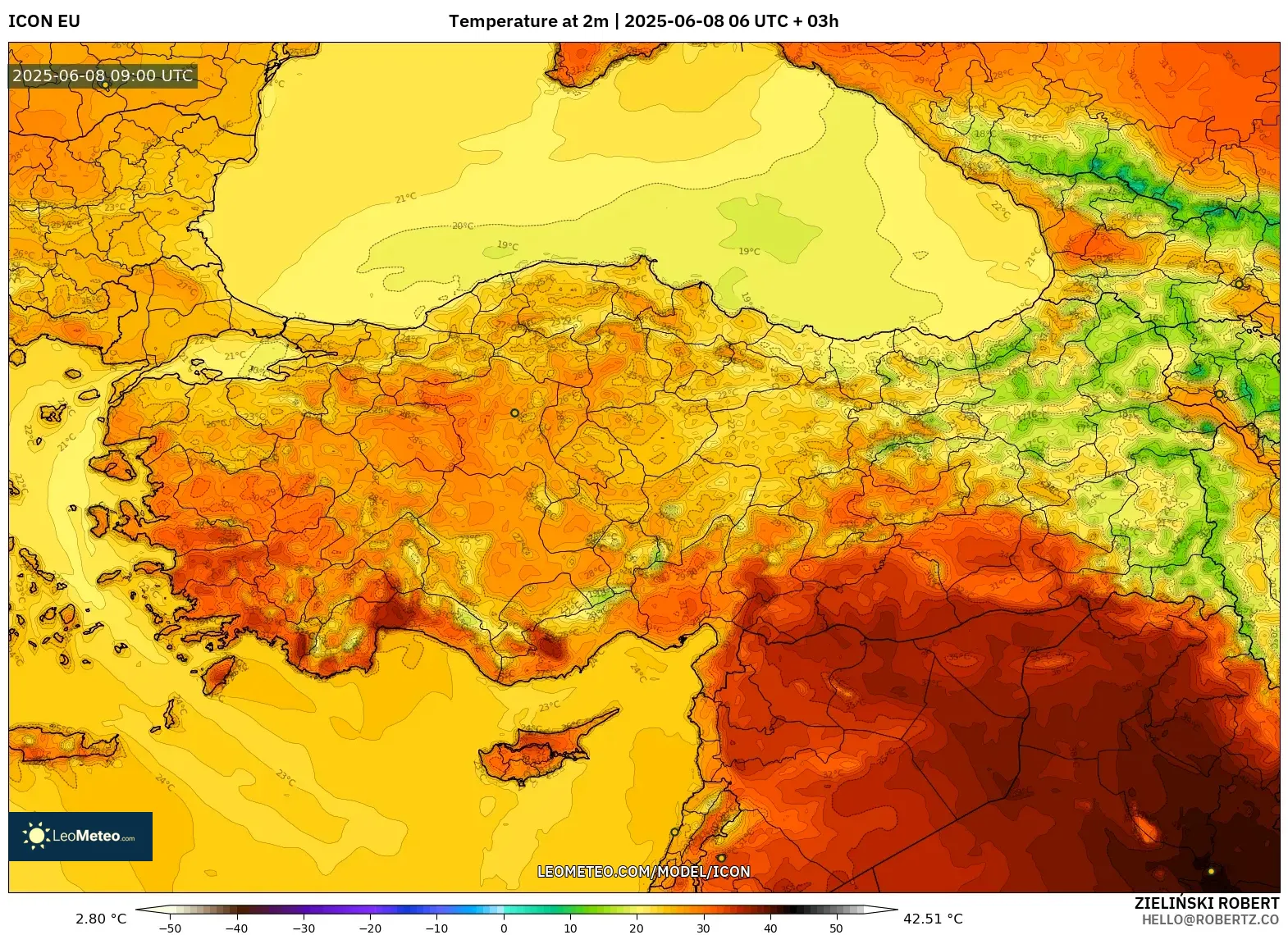 ICON model - Turkey, Temperature at 2m ICON model - Turkey, Temperature at 2m