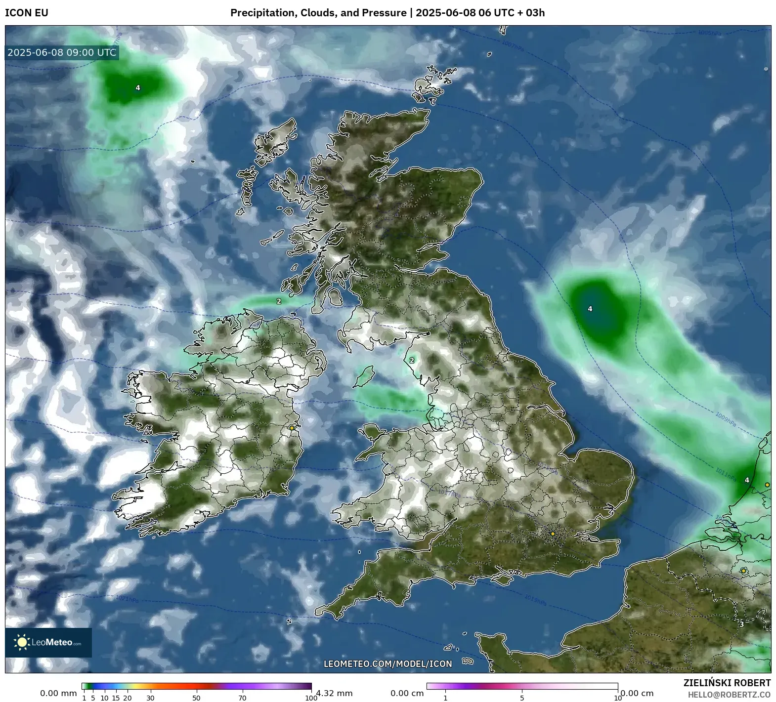 ICON model - United Kingdom, Precipitation, Clouds, and Pressure ICON model - United Kingdom, Precipitation, Clouds, and Pressure