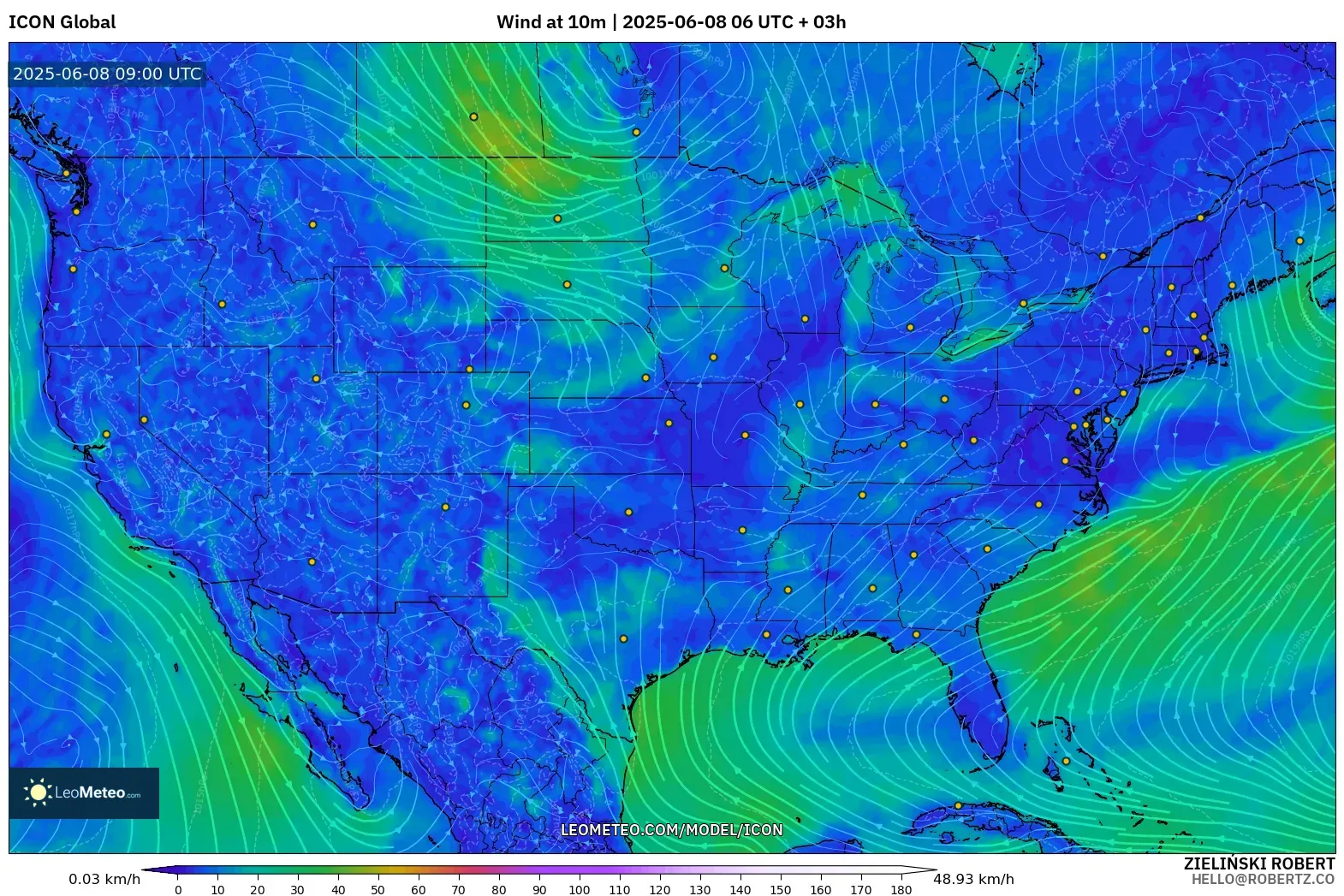 ICON model - United States, Wind at 10m ICON model - United States, Wind at 10m