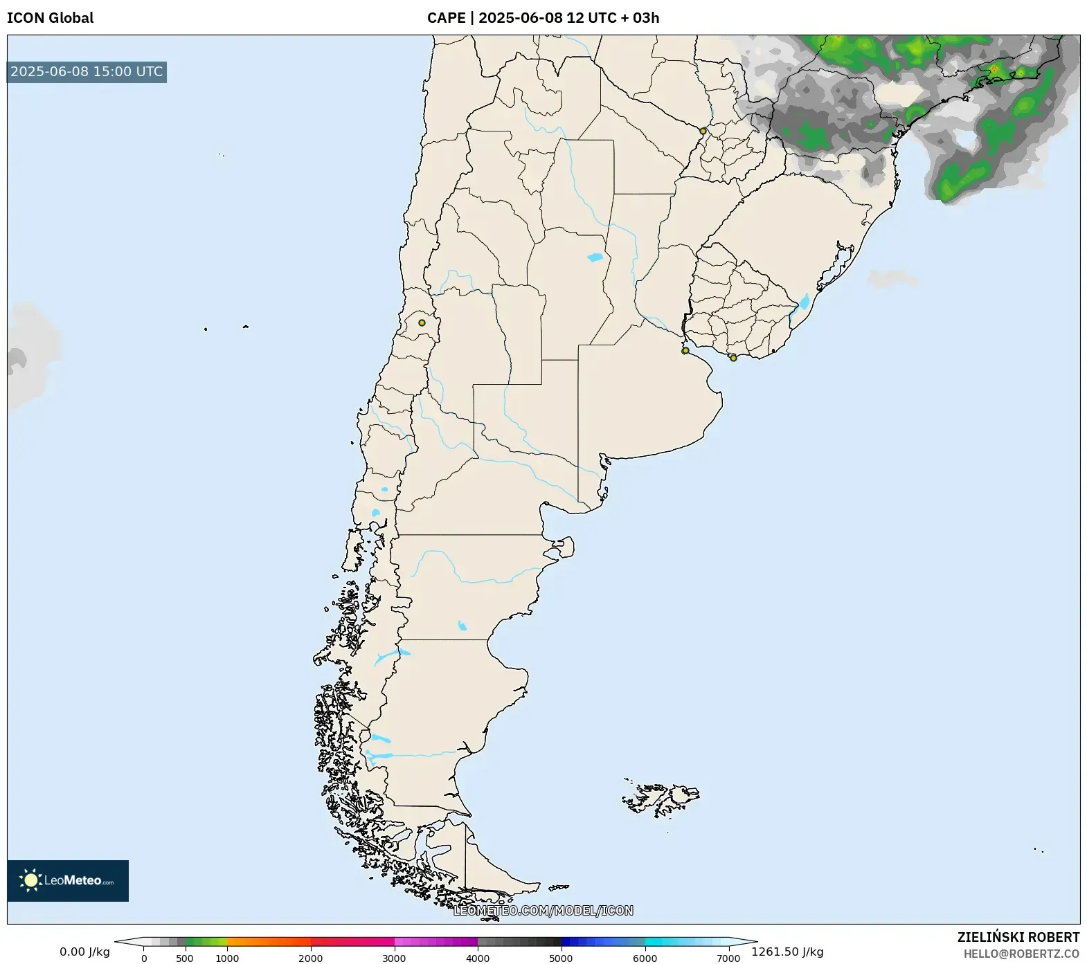 ICON model - Argentina, CAPE ICON model - Argentina, CAPE
