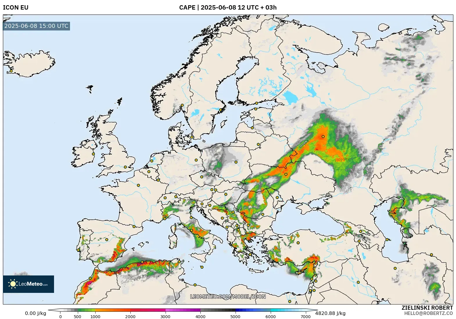 ICON model - Europe, CAPE ICON model - Europe, CAPE