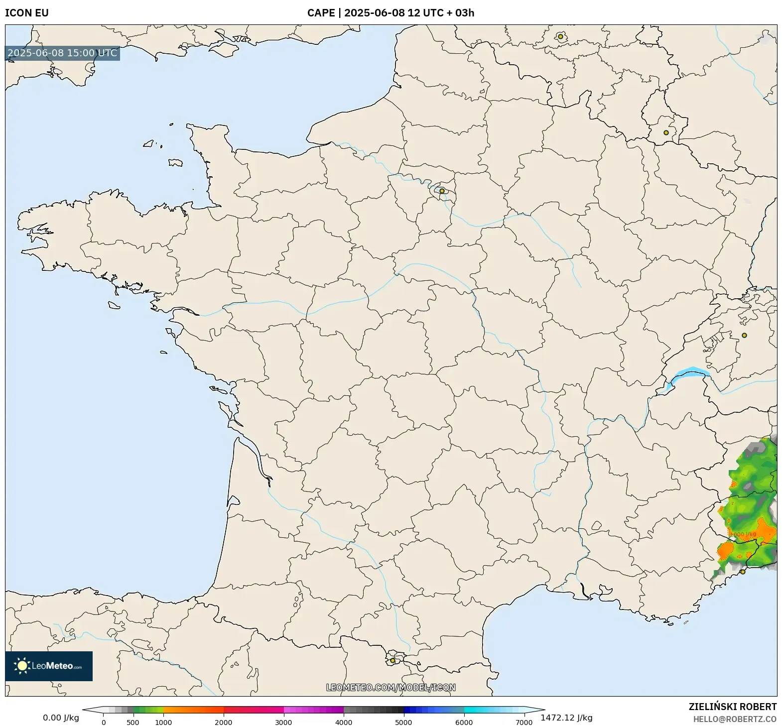 ICON model - France, CAPE