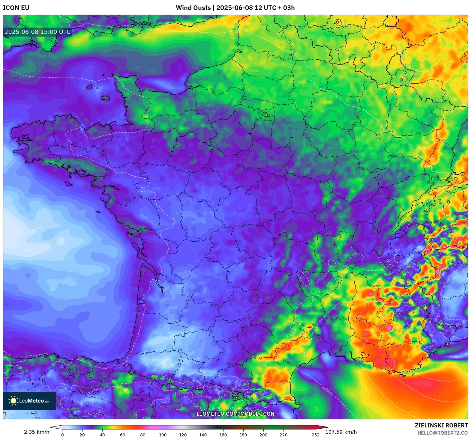 ICON model - France, Wind Gusts ICON model - France, Wind Gusts