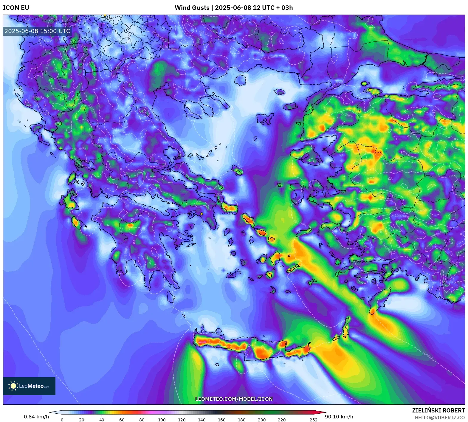 ICON model - Greece, Wind Gusts ICON model - Greece, Wind Gusts