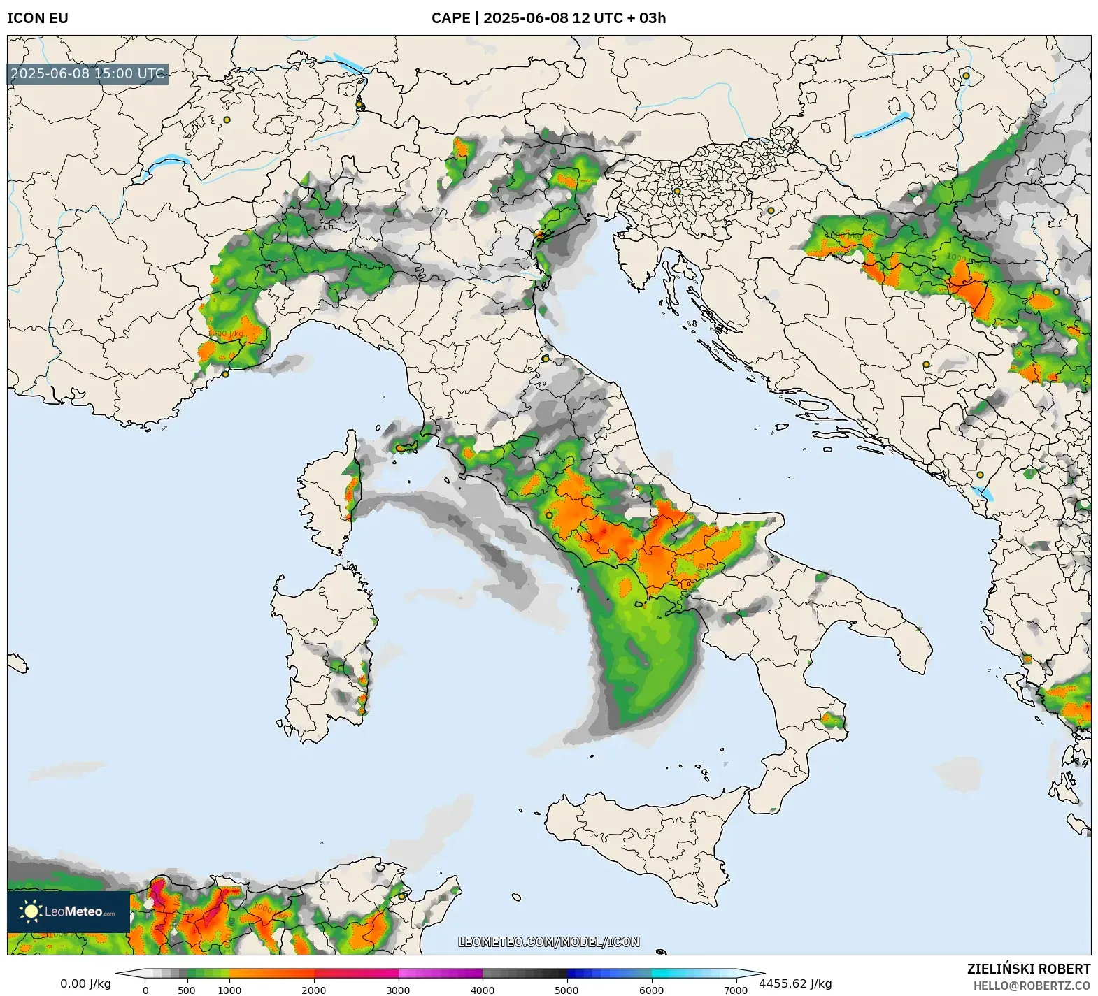 ICON model - Italy, CAPE ICON model - Italy, CAPE