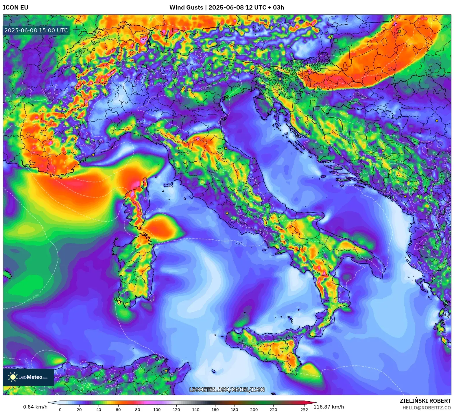 ICON model - Italy, Wind Gusts ICON model - Italy, Wind Gusts