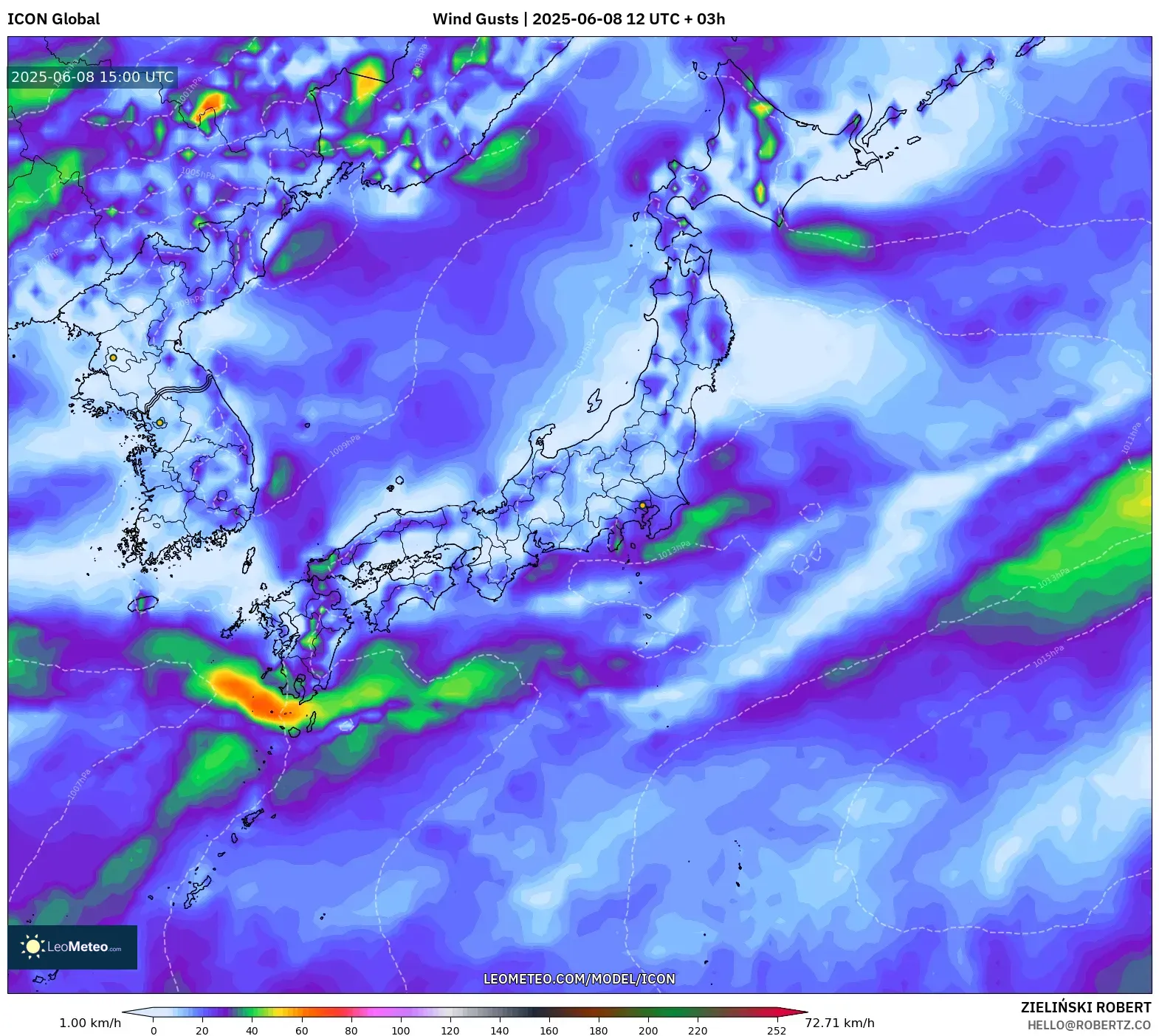 ICON model - Japan, Wind Gusts ICON model - Japan, Wind Gusts