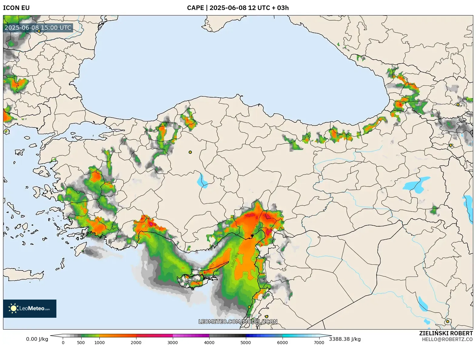 ICON model - Turkey, CAPE ICON model - Turkey, CAPE