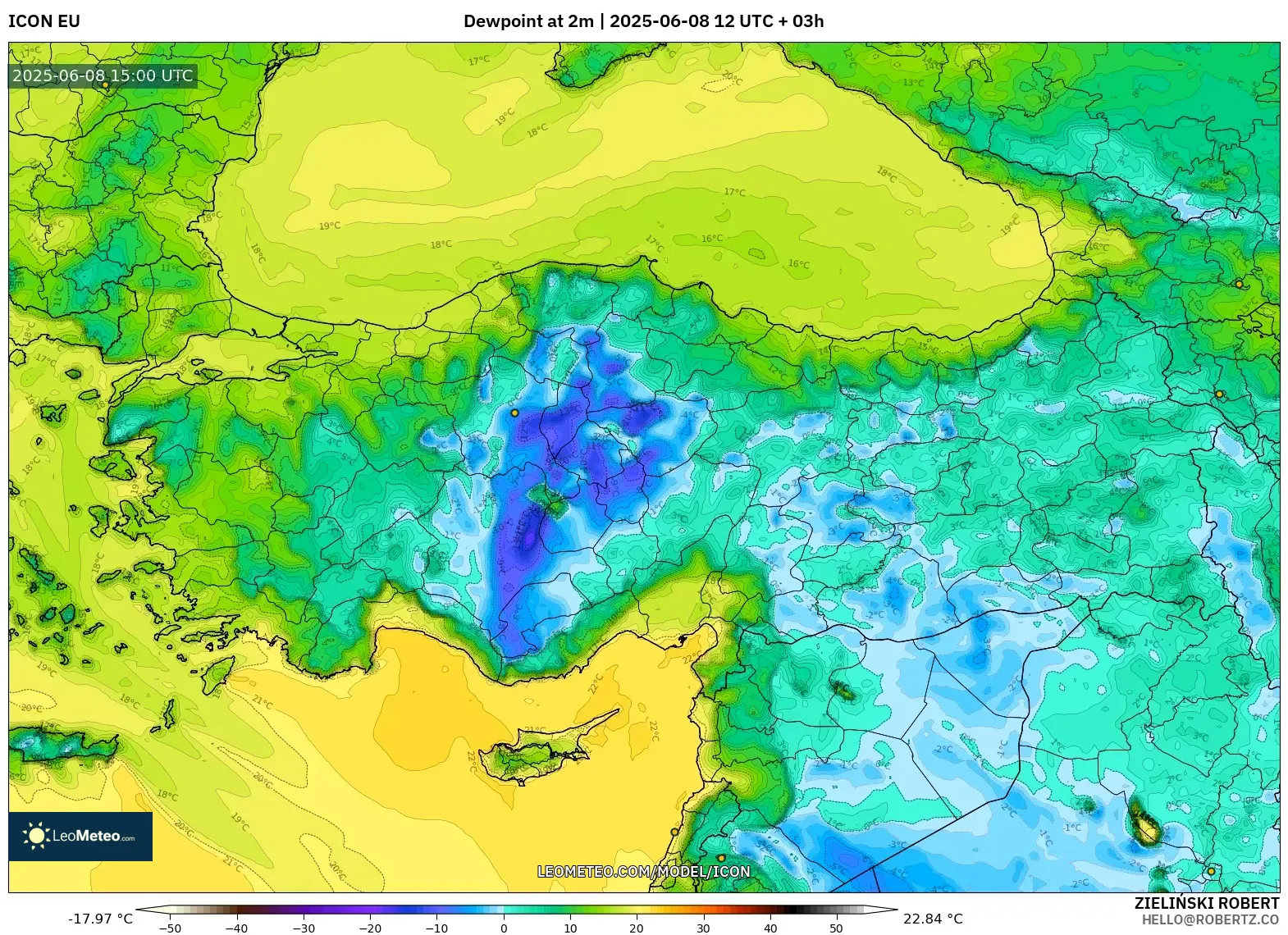 ICON model - Turkey, Dewpoint at 2m