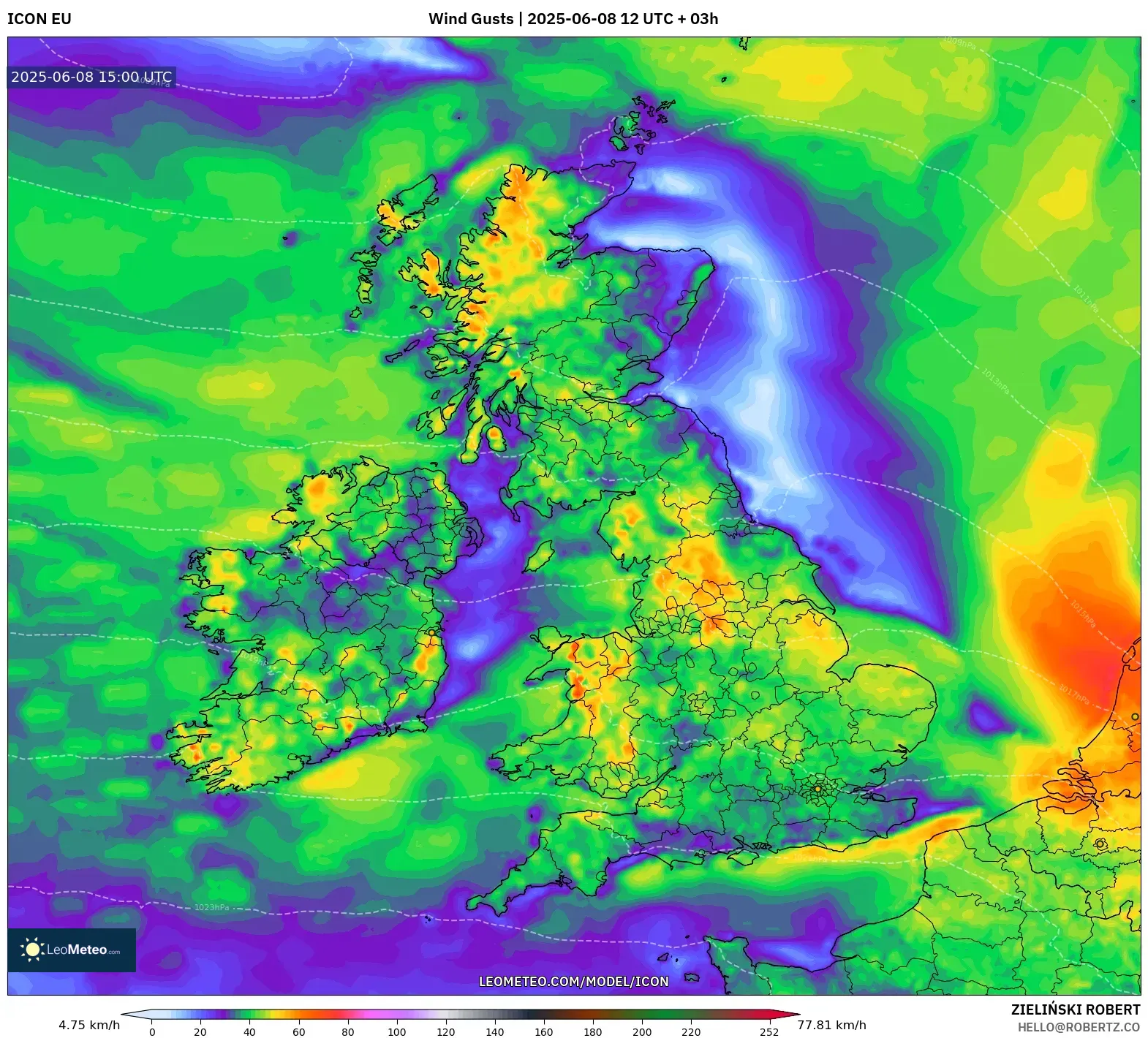 ICON model - United Kingdom, Wind Gusts ICON model - United Kingdom, Wind Gusts