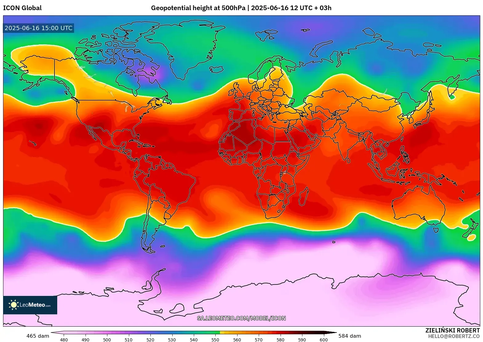 ICON model - World, Geopotential height at 500hPa ICON model - World, Geopotential height at 500hPa