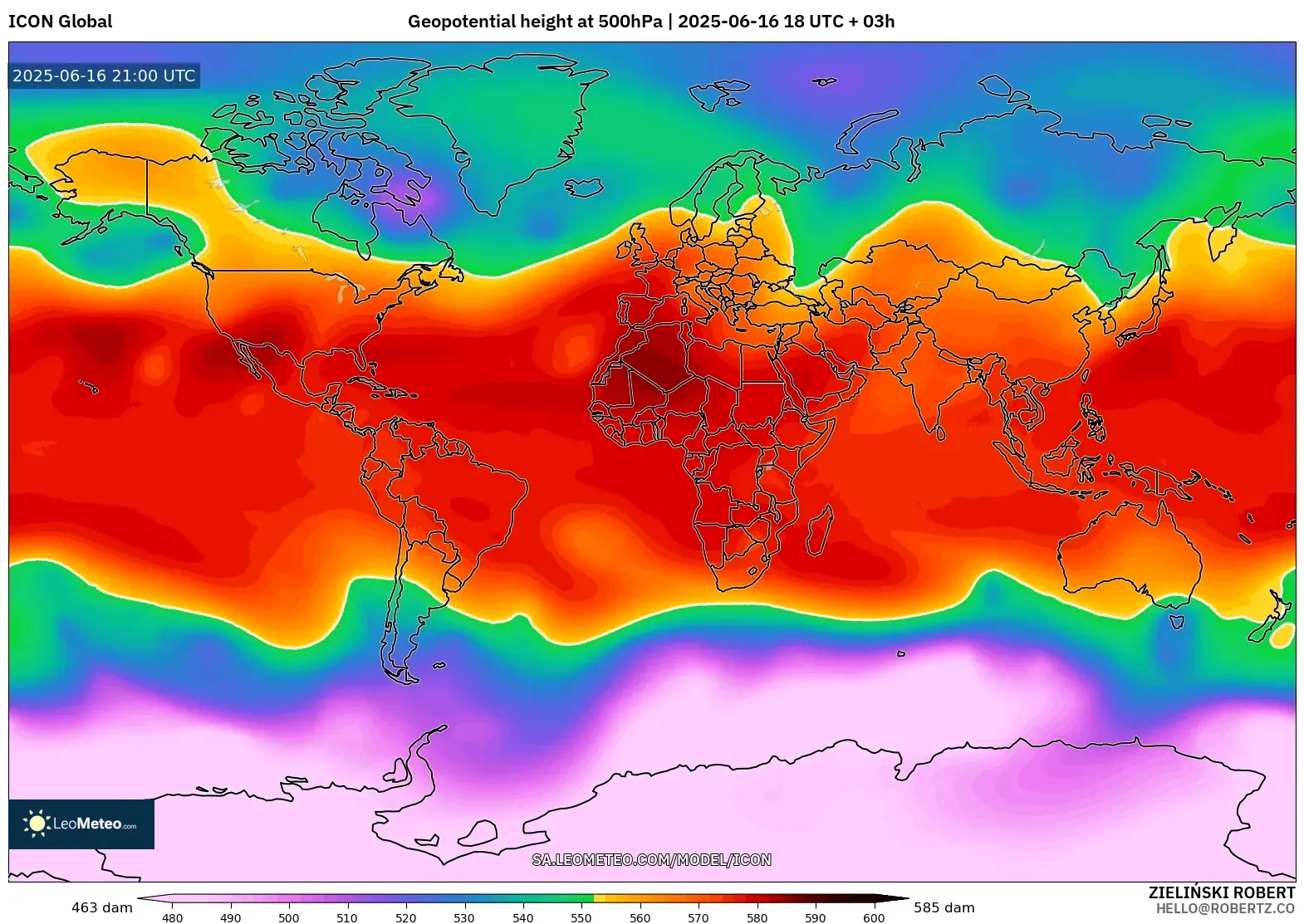 ICON model - World, Geopotential height at 500hPa ICON model - World, Geopotential height at 500hPa