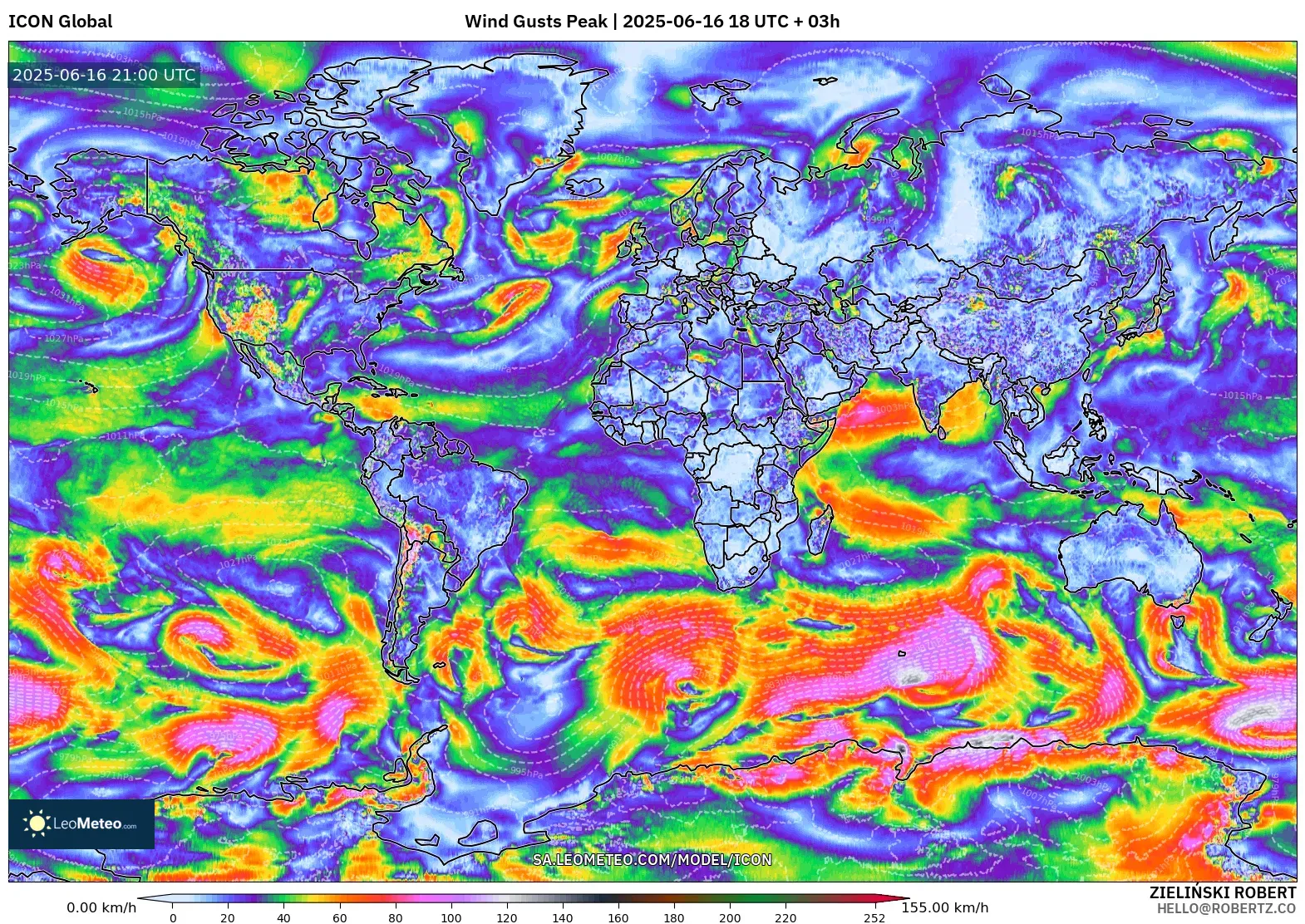 ICON model - World, Wind Gusts Peak ICON model - World, Wind Gusts Peak