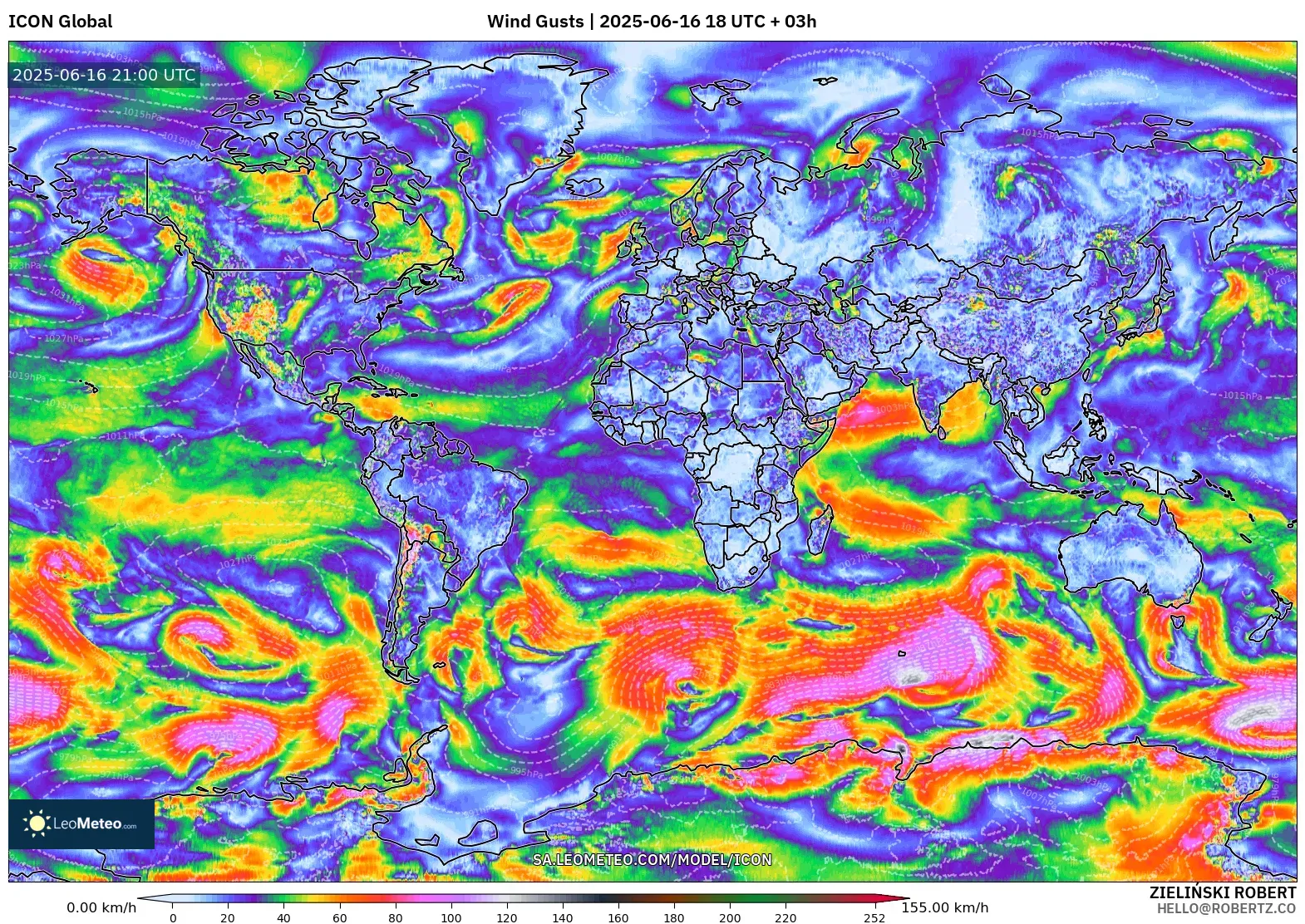 ICON model - World, Wind Gusts ICON model - World, Wind Gusts