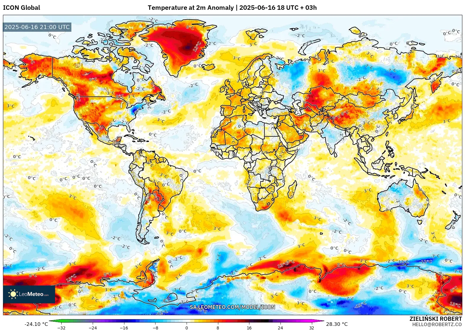 ICON model - World, Temperature at 2m Anomaly ICON model - World, Temperature at 2m Anomaly