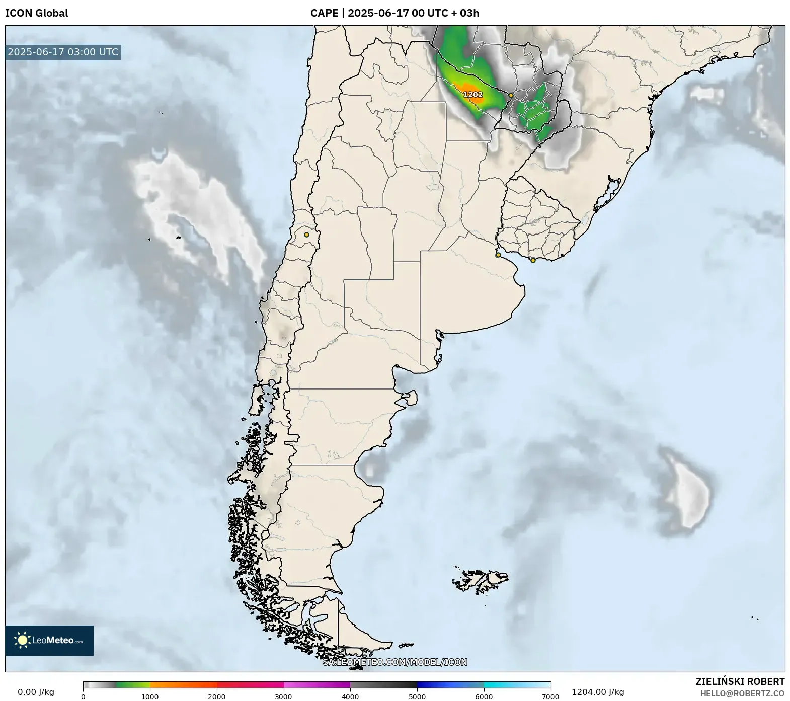 ICON model - Argentina, CAPE ICON model - Argentina, CAPE