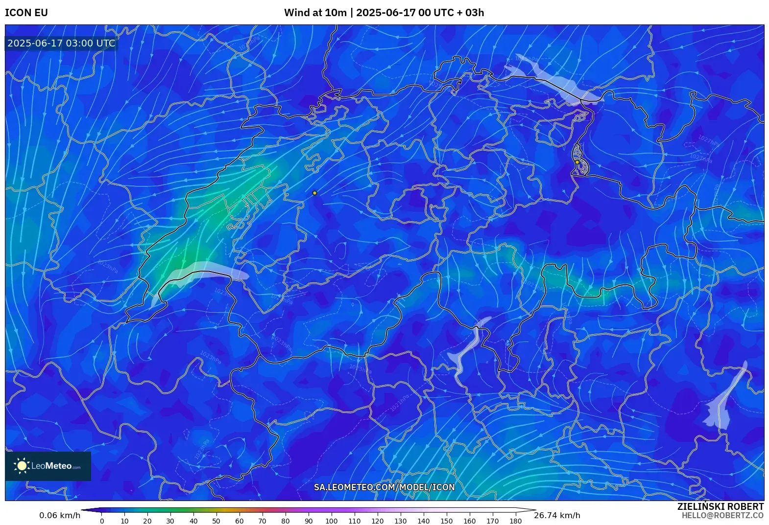 ICON model - Switzerland, Angin 10 m ICON model - Switzerland, Angin 10 m
