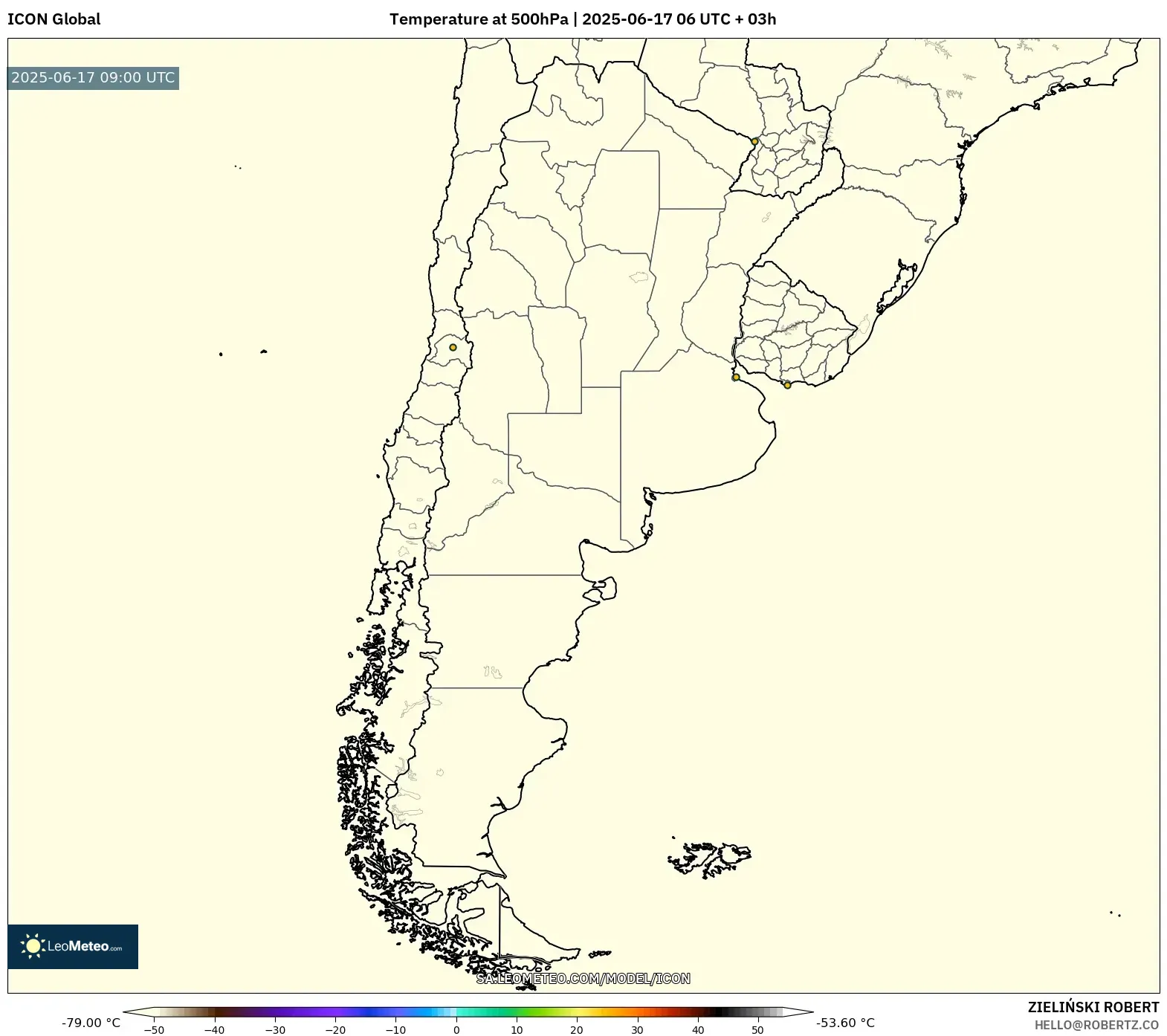 ICON model - Argentina, Suhu 500 hPa ICON model - Argentina, Suhu 500 hPa