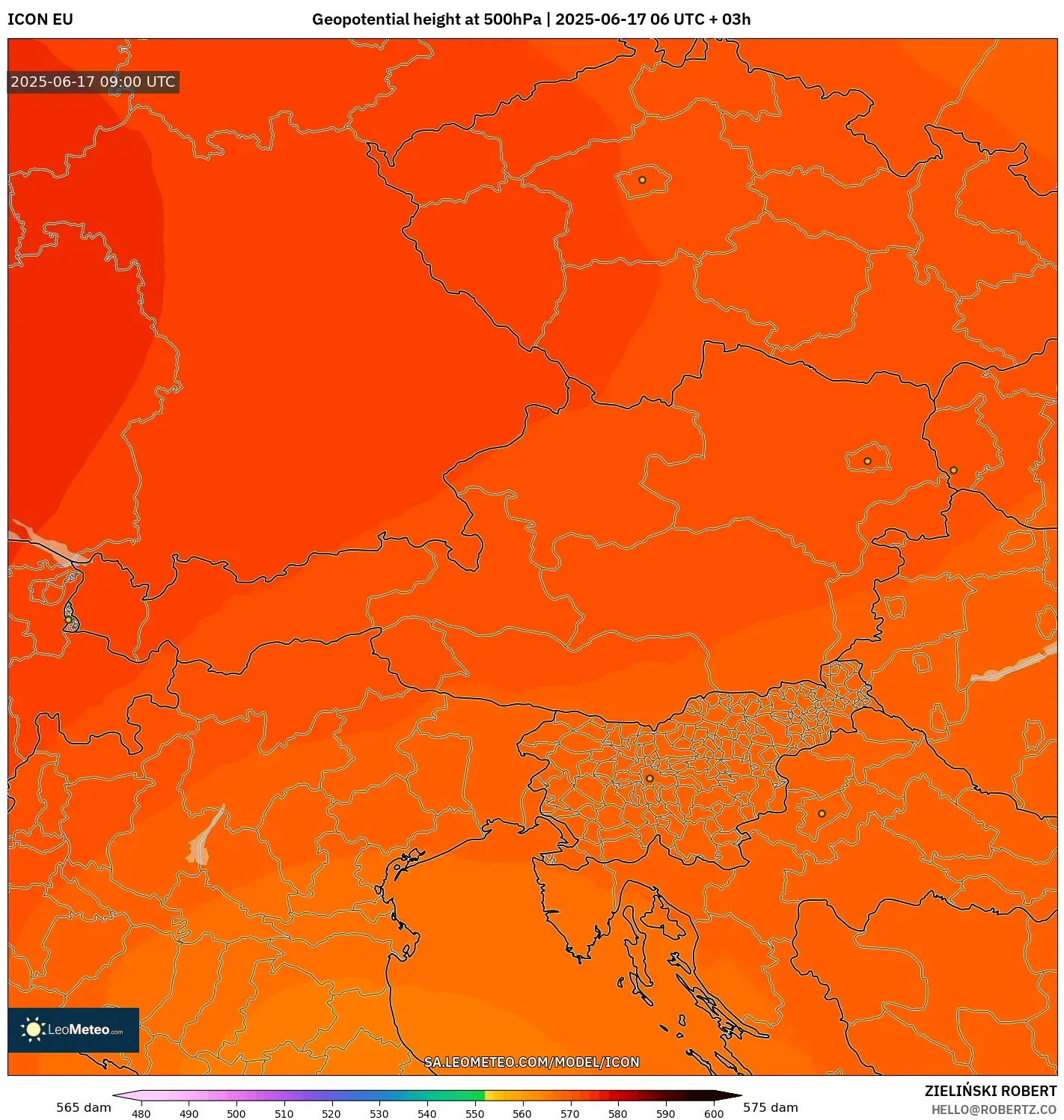 ICON model - Austria, Ketinggian geopotensial pada 500 hPa ICON model - Austria, Ketinggian geopotensial pada 500 hPa