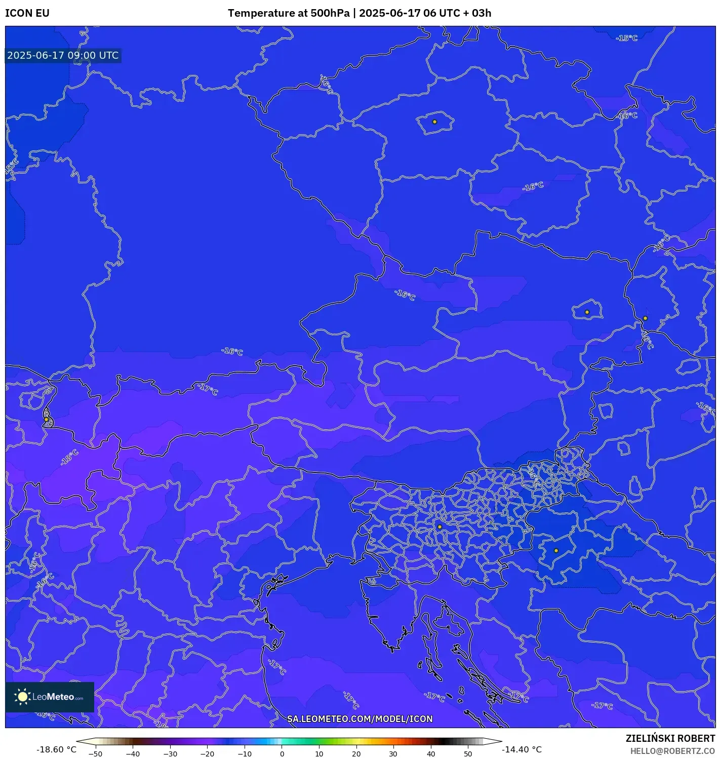 ICON model - Austria, Suhu 500 hPa ICON model - Austria, Suhu 500 hPa