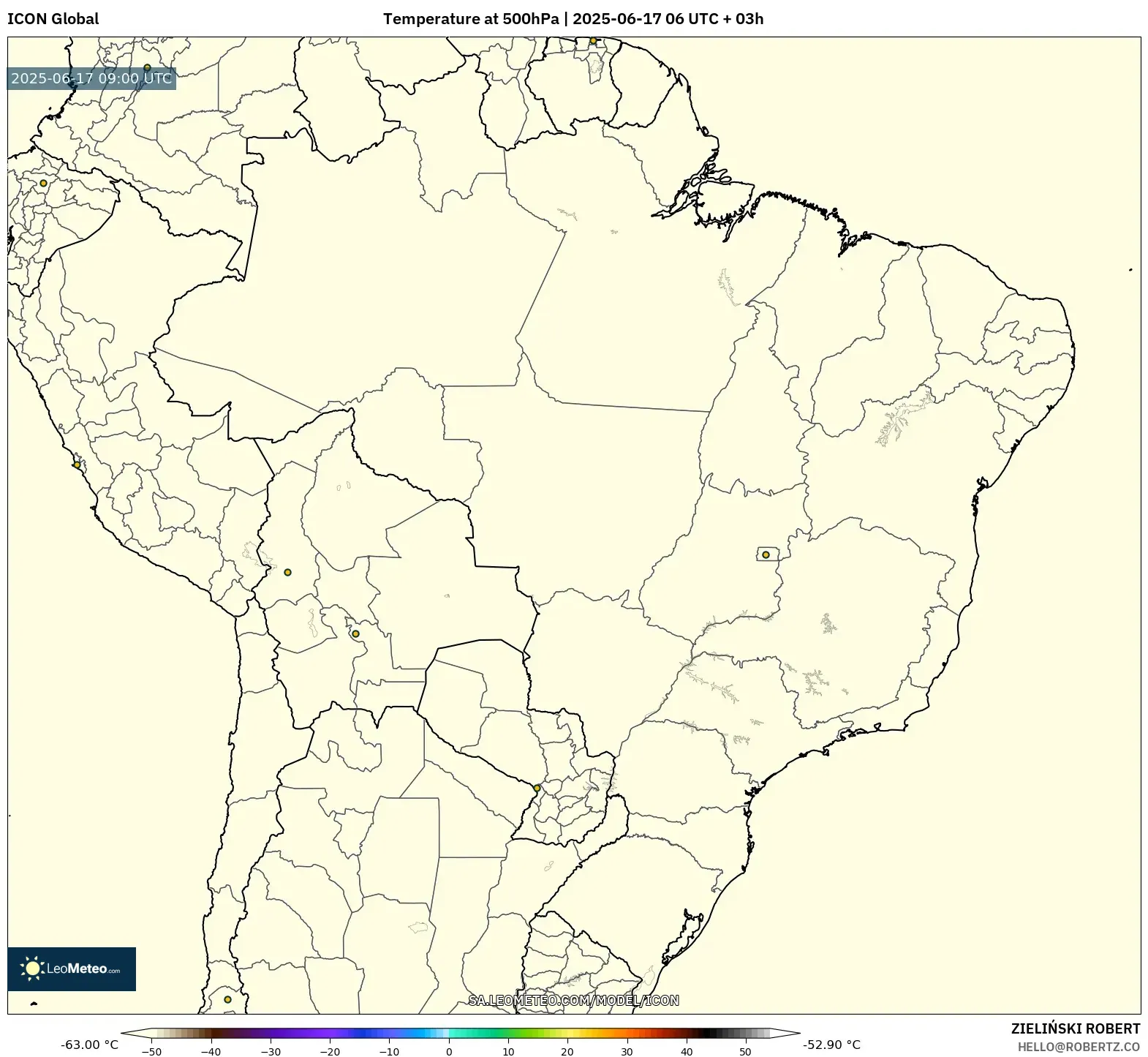 ICON model - Brazil, Suhu 500 hPa ICON model - Brazil, Suhu 500 hPa
