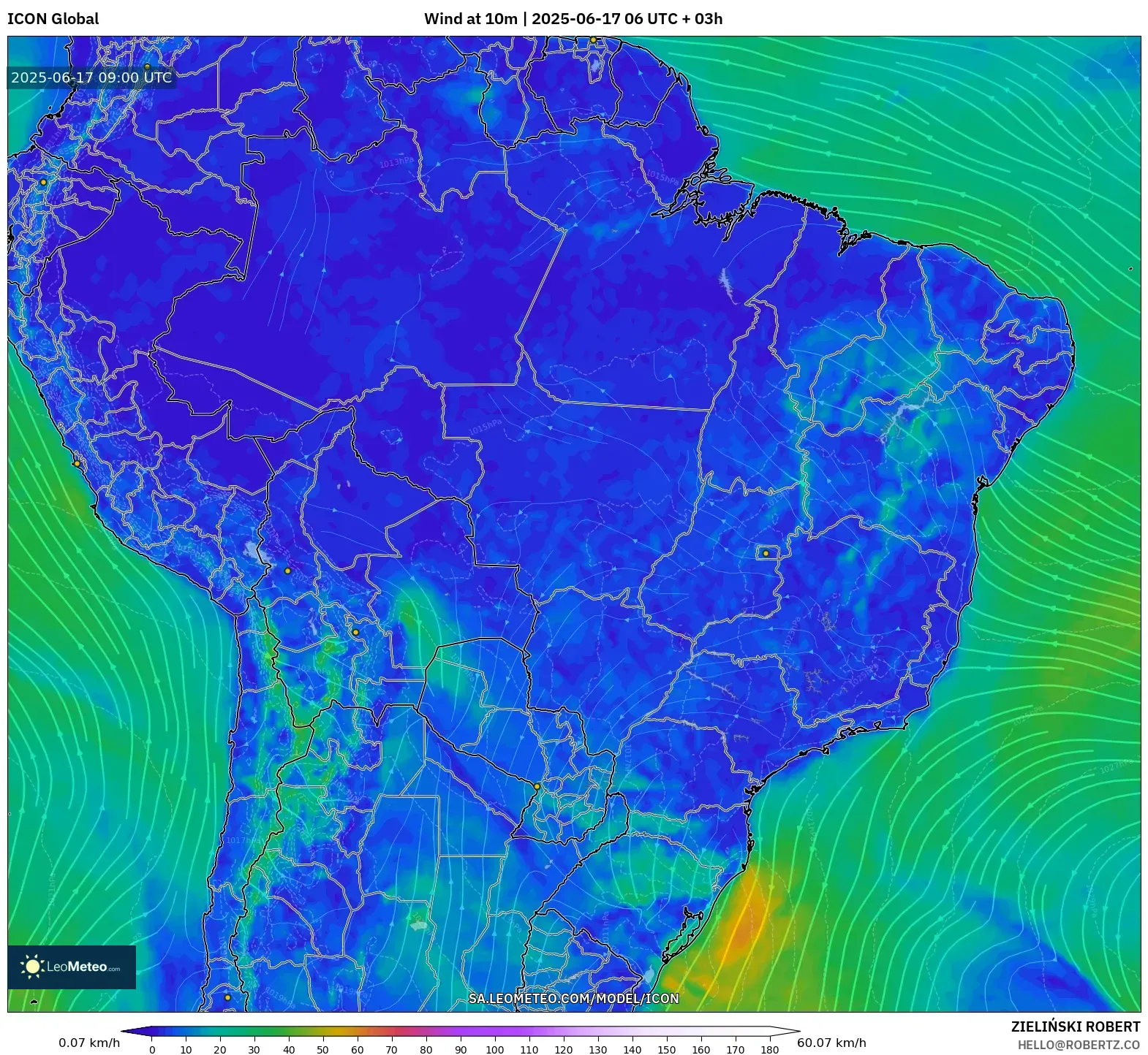 ICON model - Brazil, Angin 10 m ICON model - Brazil, Angin 10 m