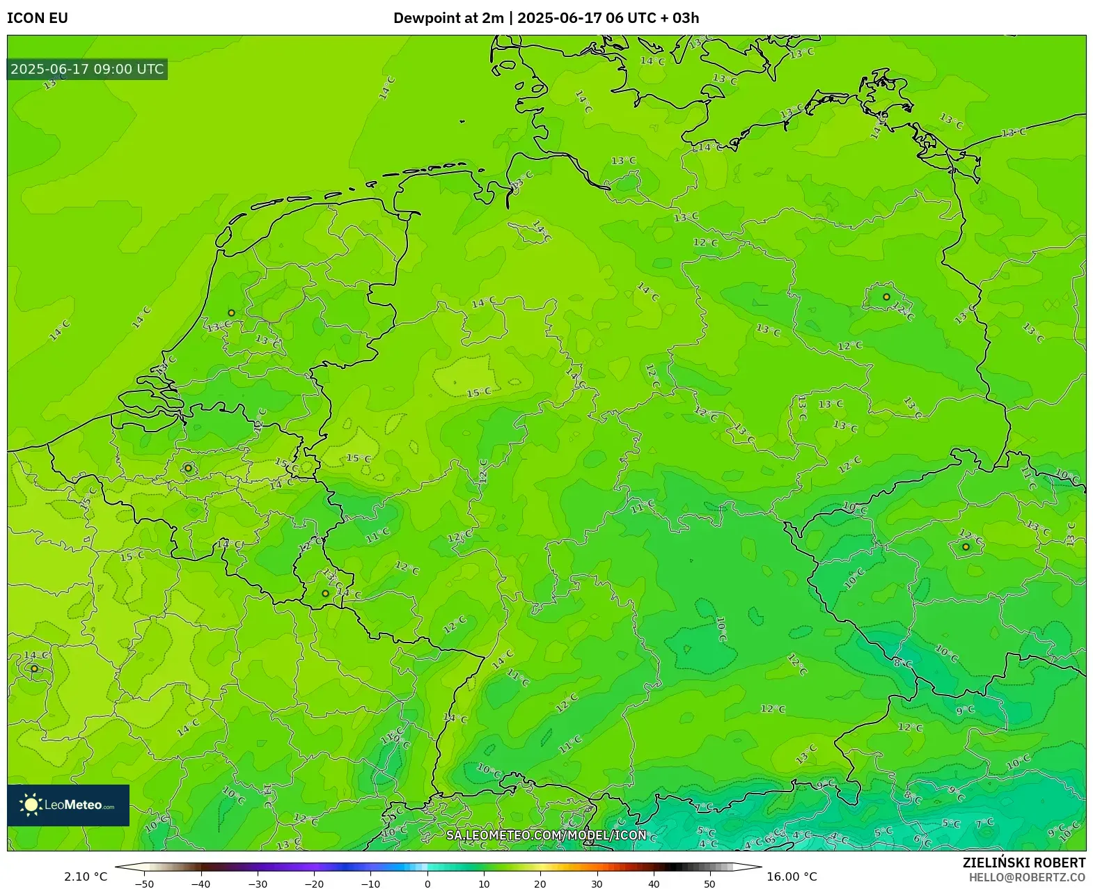 ICON model - Jerman, Takat Embun 2 m ICON model - Jerman, Takat Embun 2 m