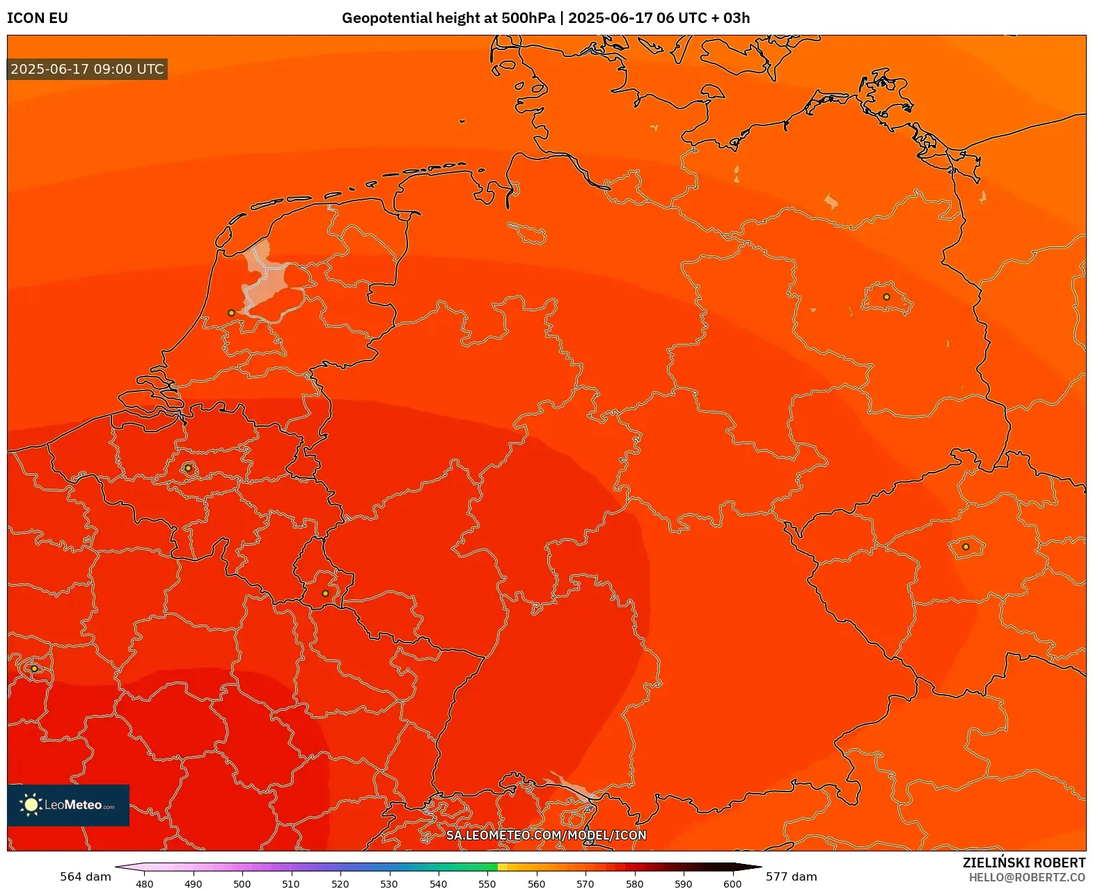 ICON model - Jerman, Ketinggian geopotensial pada 500 hPa ICON model - Jerman, Ketinggian geopotensial pada 500 hPa
