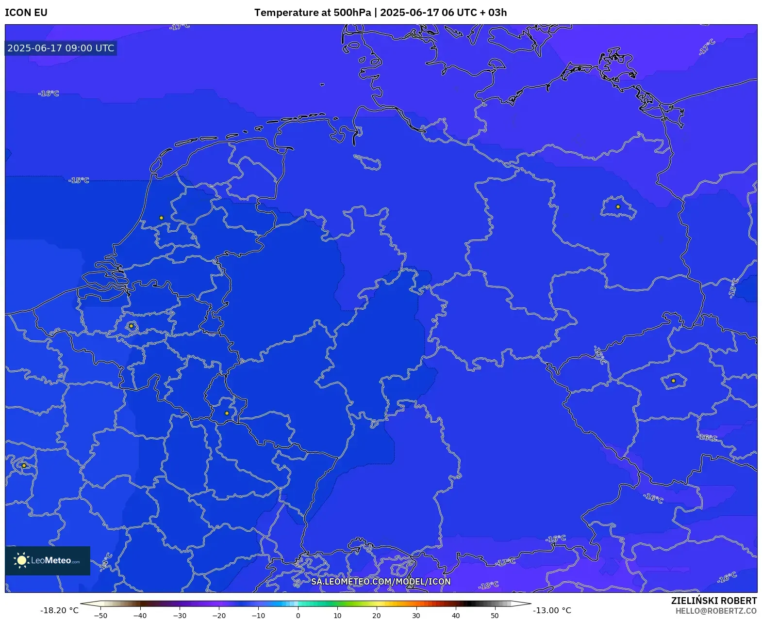 ICON model - Jerman, Suhu 500 hPa ICON model - Jerman, Suhu 500 hPa