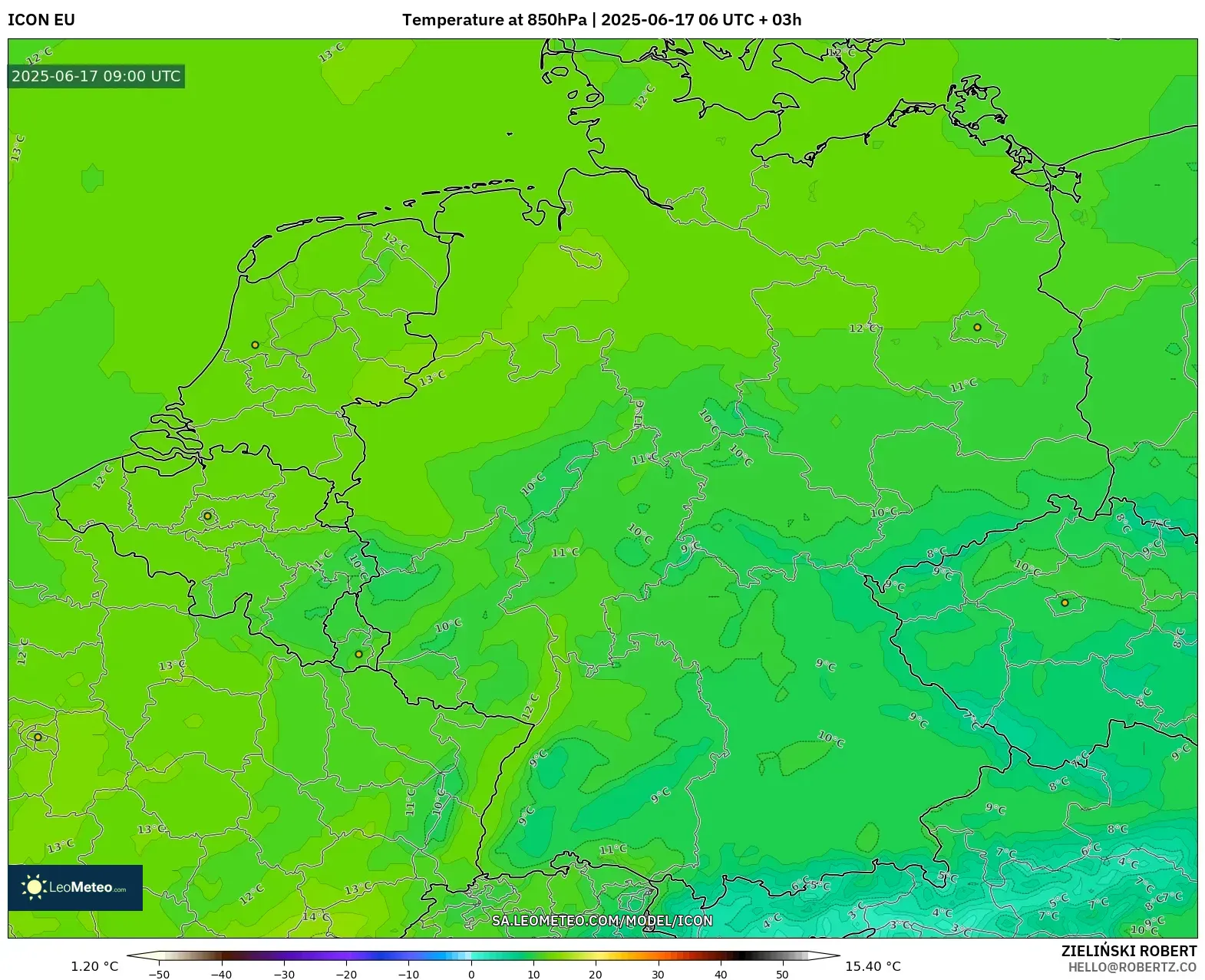 ICON model - Jerman, Suhu 850 hPa ICON model - Jerman, Suhu 850 hPa