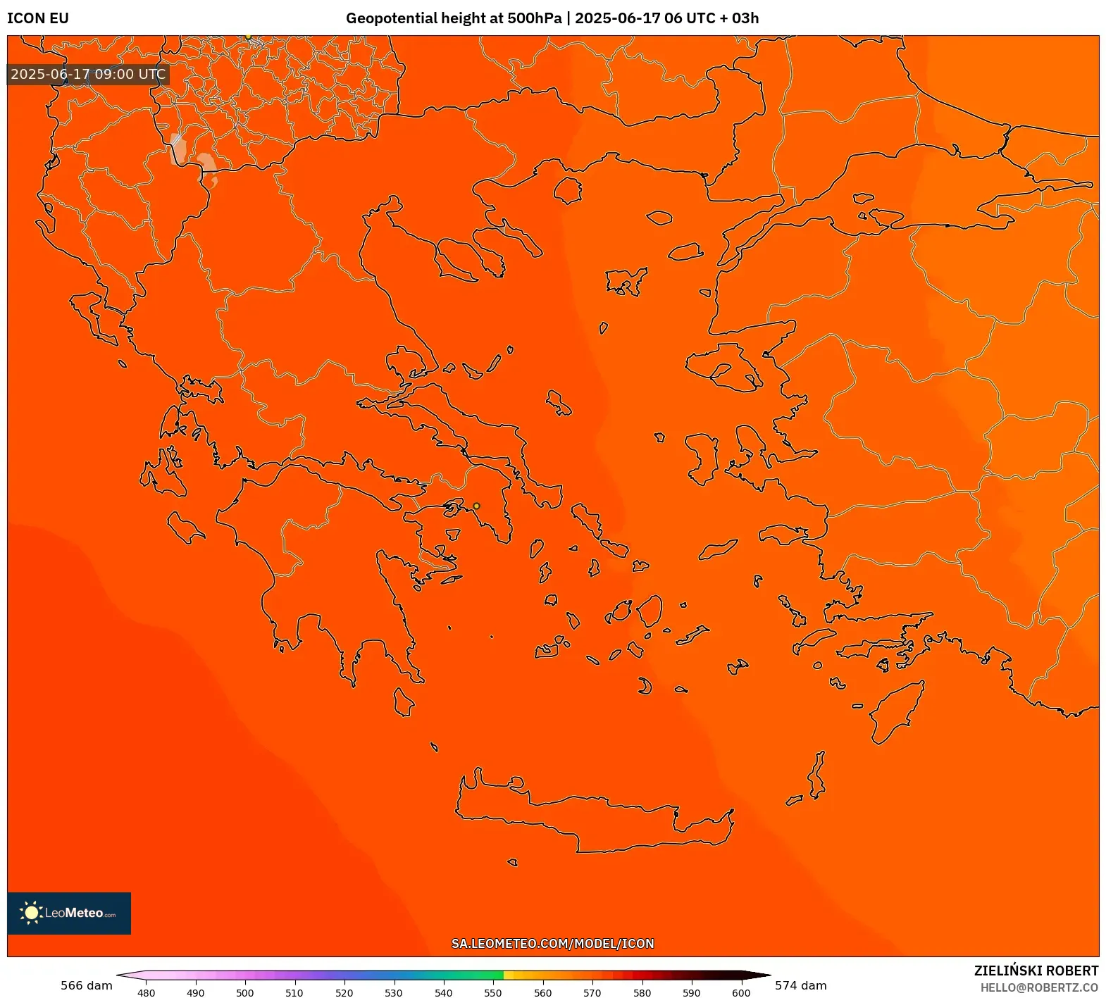 ICON model - Yunani, Ketinggian geopotensial pada 500 hPa ICON model - Yunani, Ketinggian geopotensial pada 500 hPa