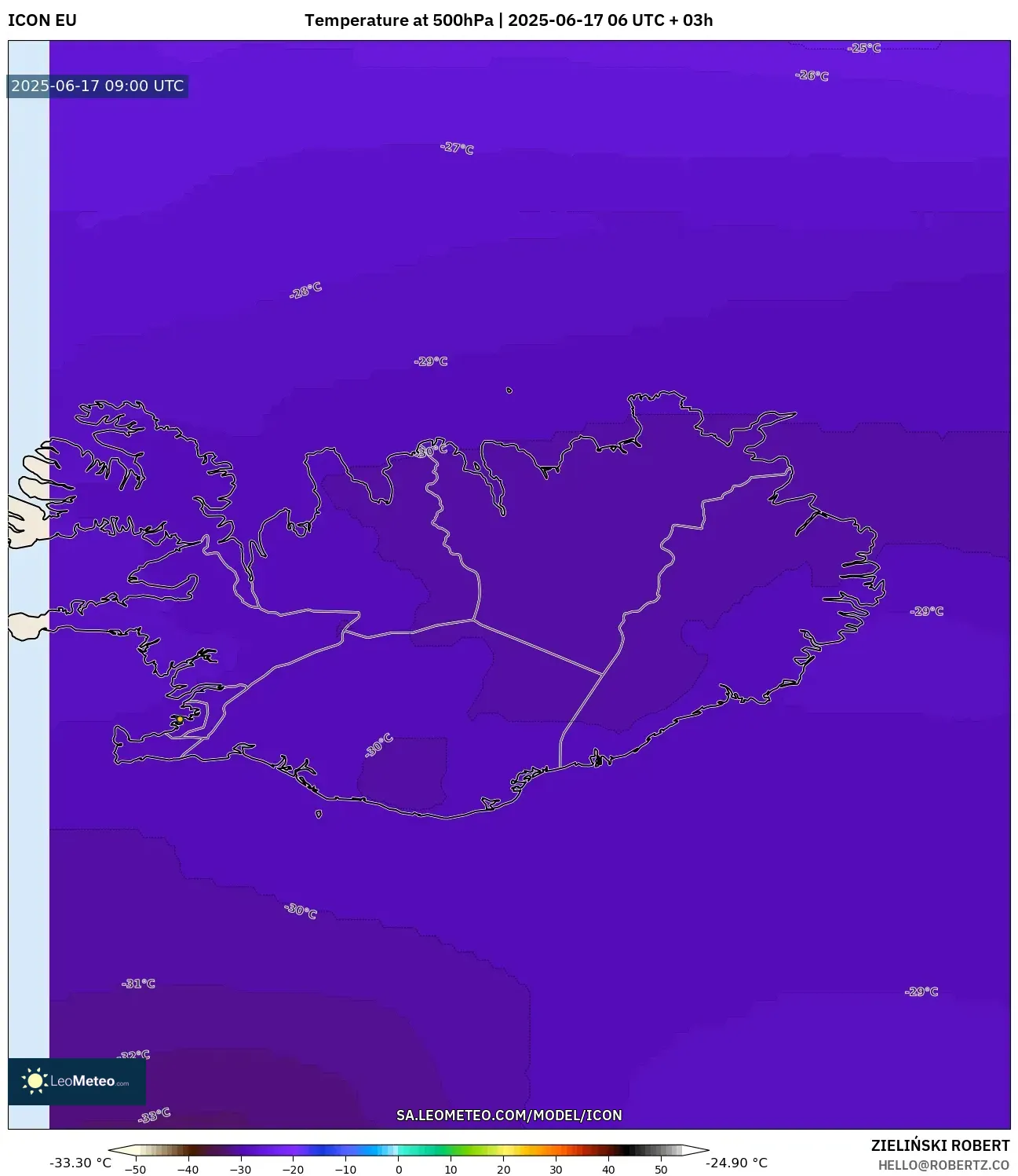 ICON model - Iceland, Suhu 500 hPa ICON model - Iceland, Suhu 500 hPa
