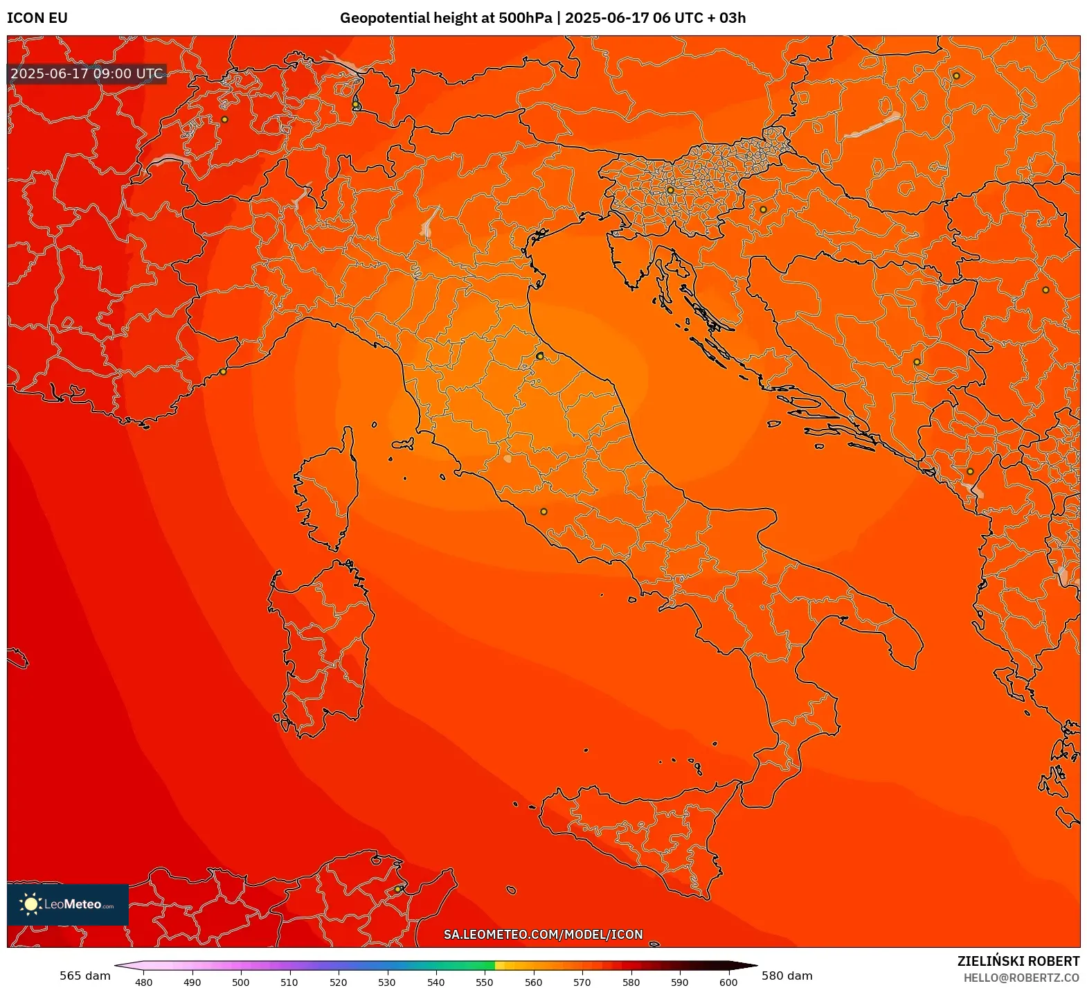 ICON model - Itali, Ketinggian geopotensial pada 500 hPa ICON model - Itali, Ketinggian geopotensial pada 500 hPa