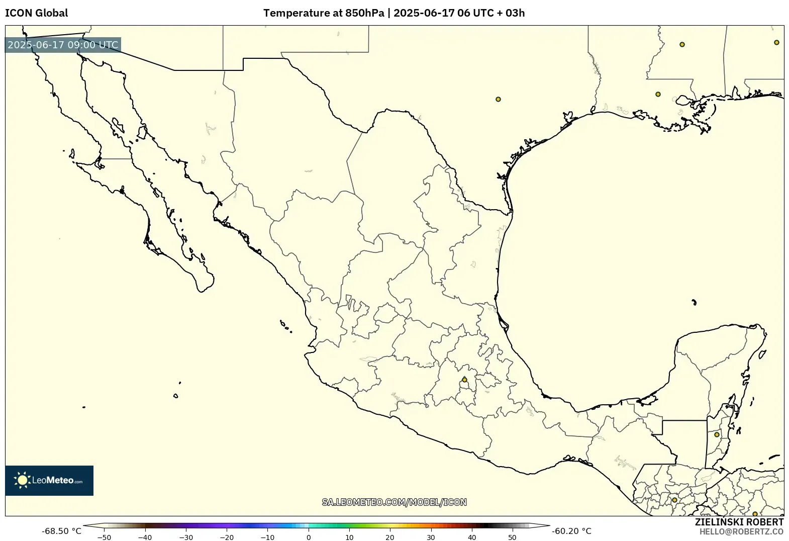 ICON model - Mexico, Suhu 850 hPa ICON model - Mexico, Suhu 850 hPa