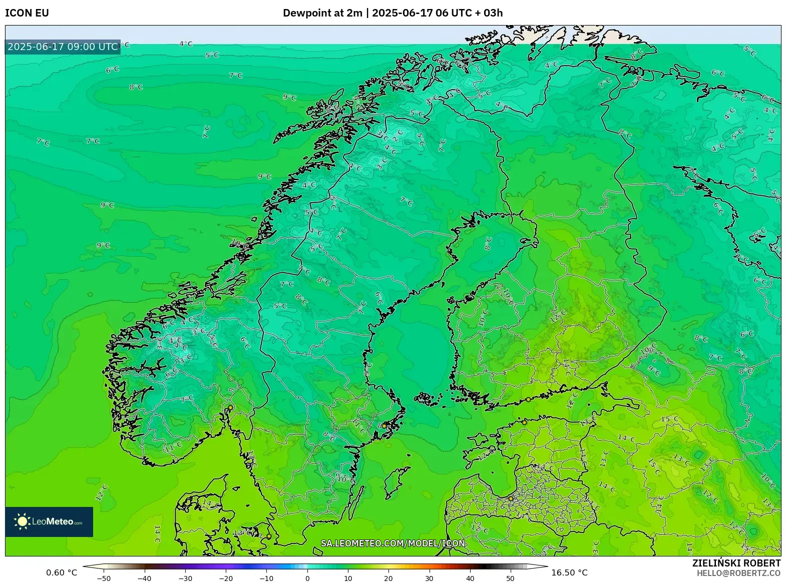 ICON model - Skandinavia, Takat Embun 2 m ICON model - Skandinavia, Takat Embun 2 m