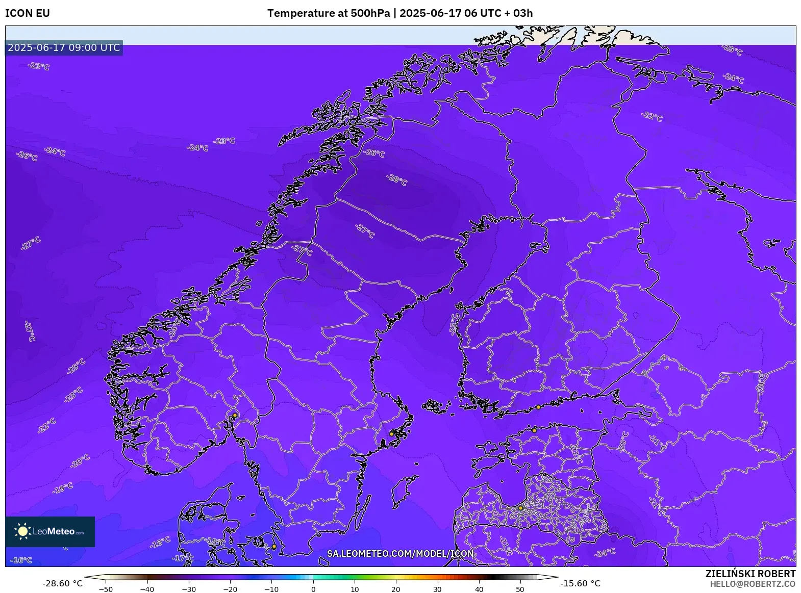 ICON model - Skandinavia, Suhu 500 hPa ICON model - Skandinavia, Suhu 500 hPa