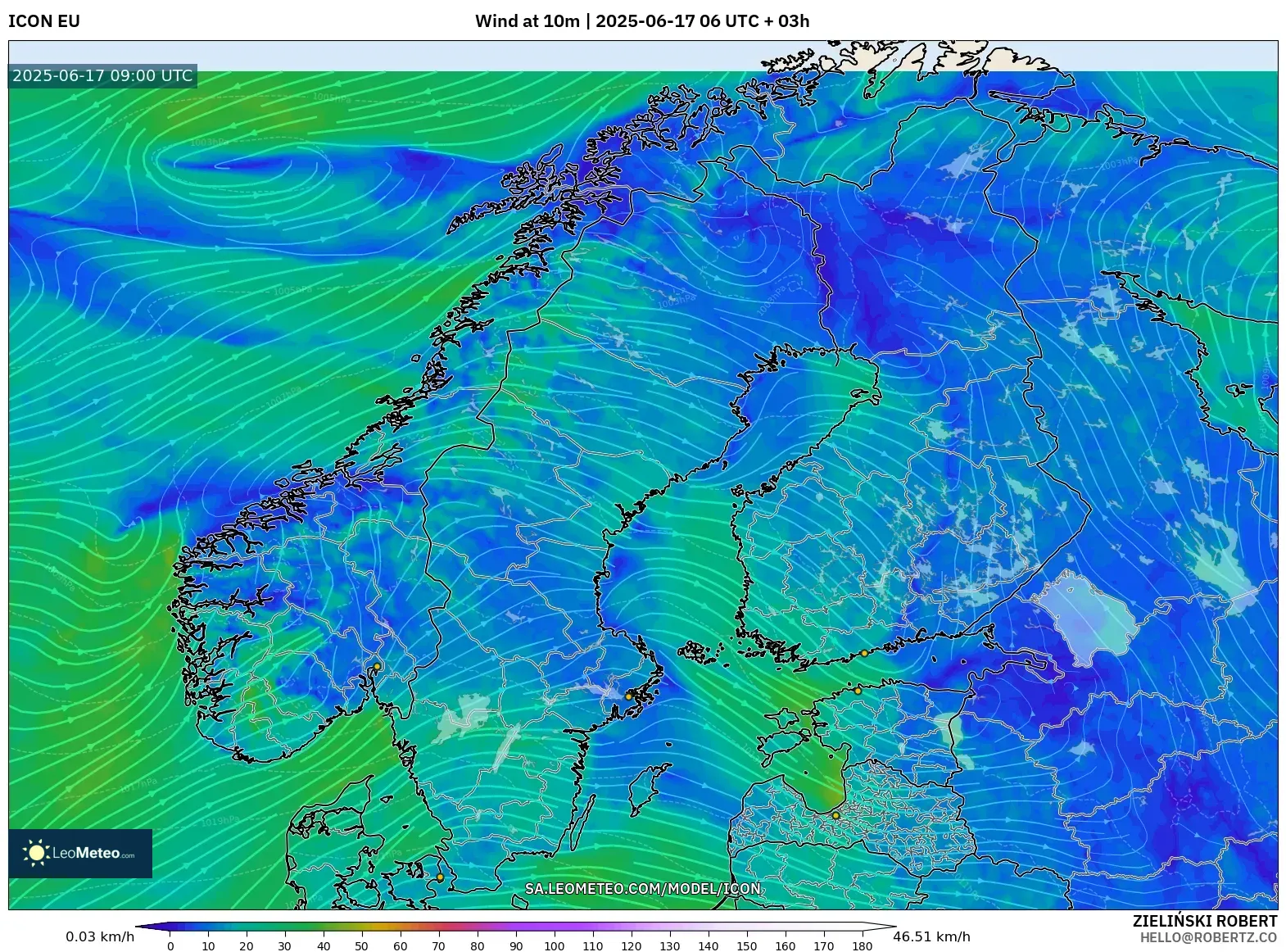 ICON model - Skandinavia, Angin 10 m ICON model - Skandinavia, Angin 10 m