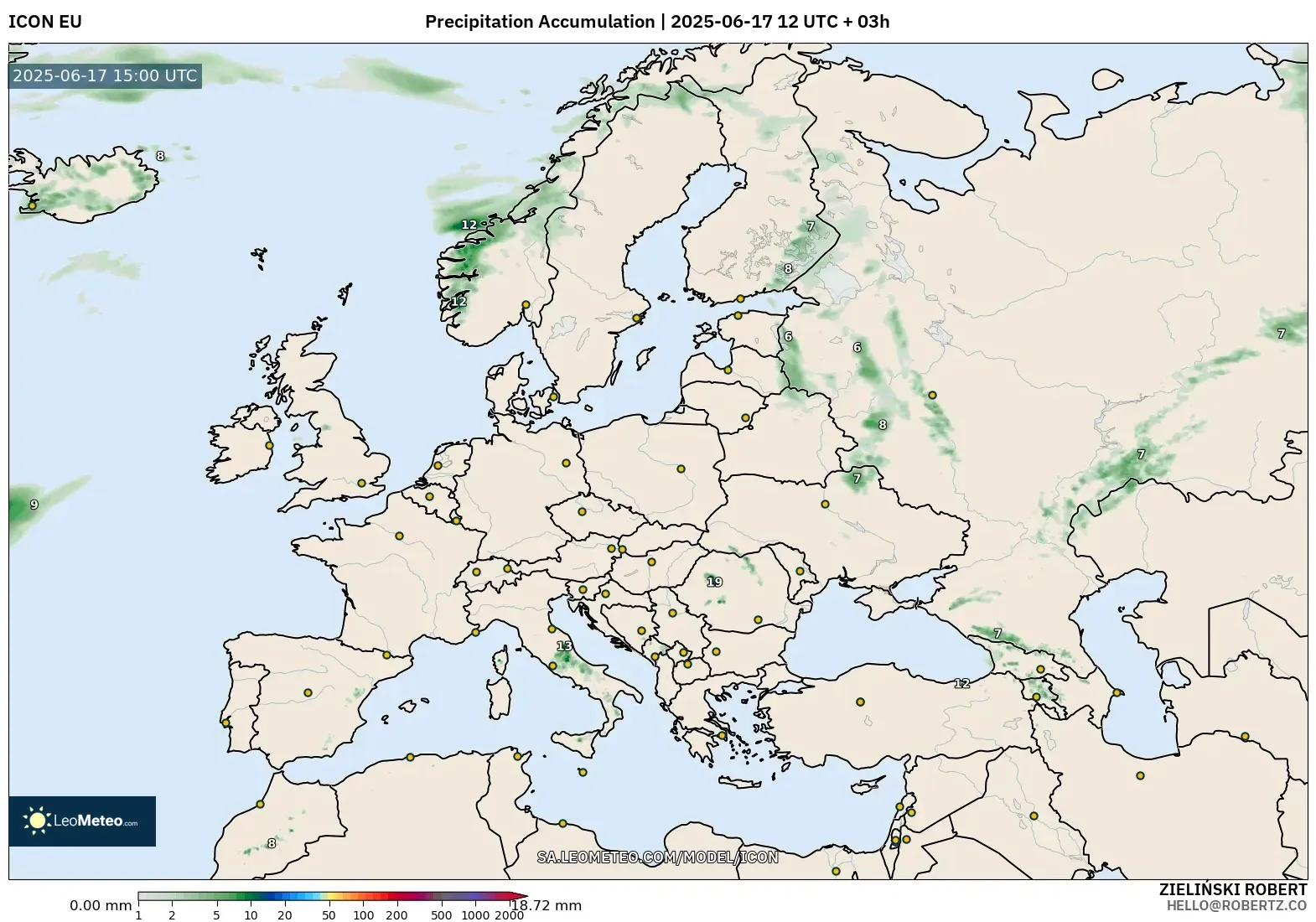 ICON model - Europe, Precipitation Accumulation ICON model - Europe, Precipitation Accumulation