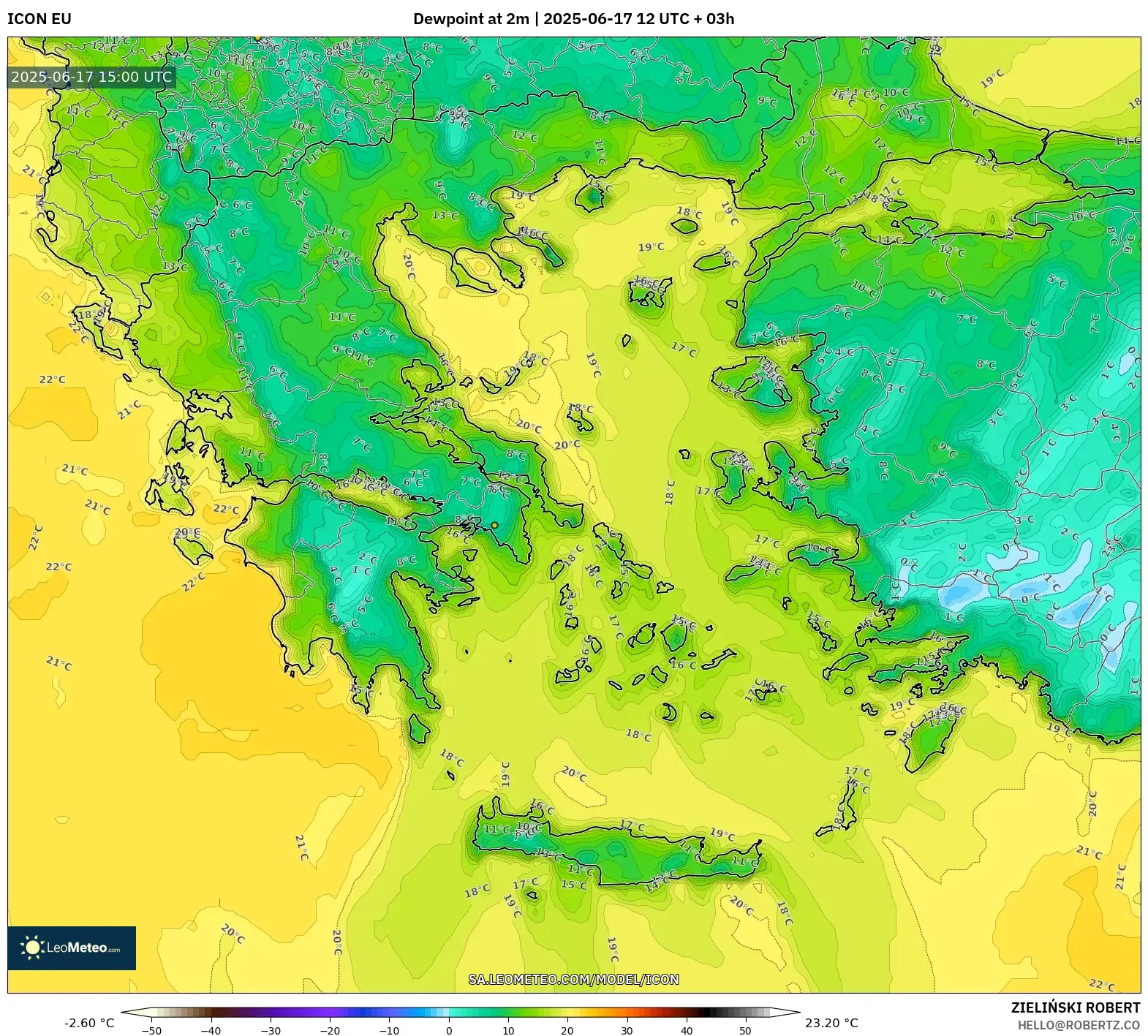 ICON model - Greece, Dewpoint at 2m ICON model - Greece, Dewpoint at 2m